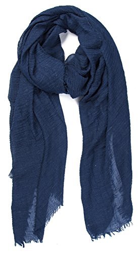 World of Shawls Chic Ladies Cotton Blend Crinkle Distressed Effect Scarf with Fringed Edges