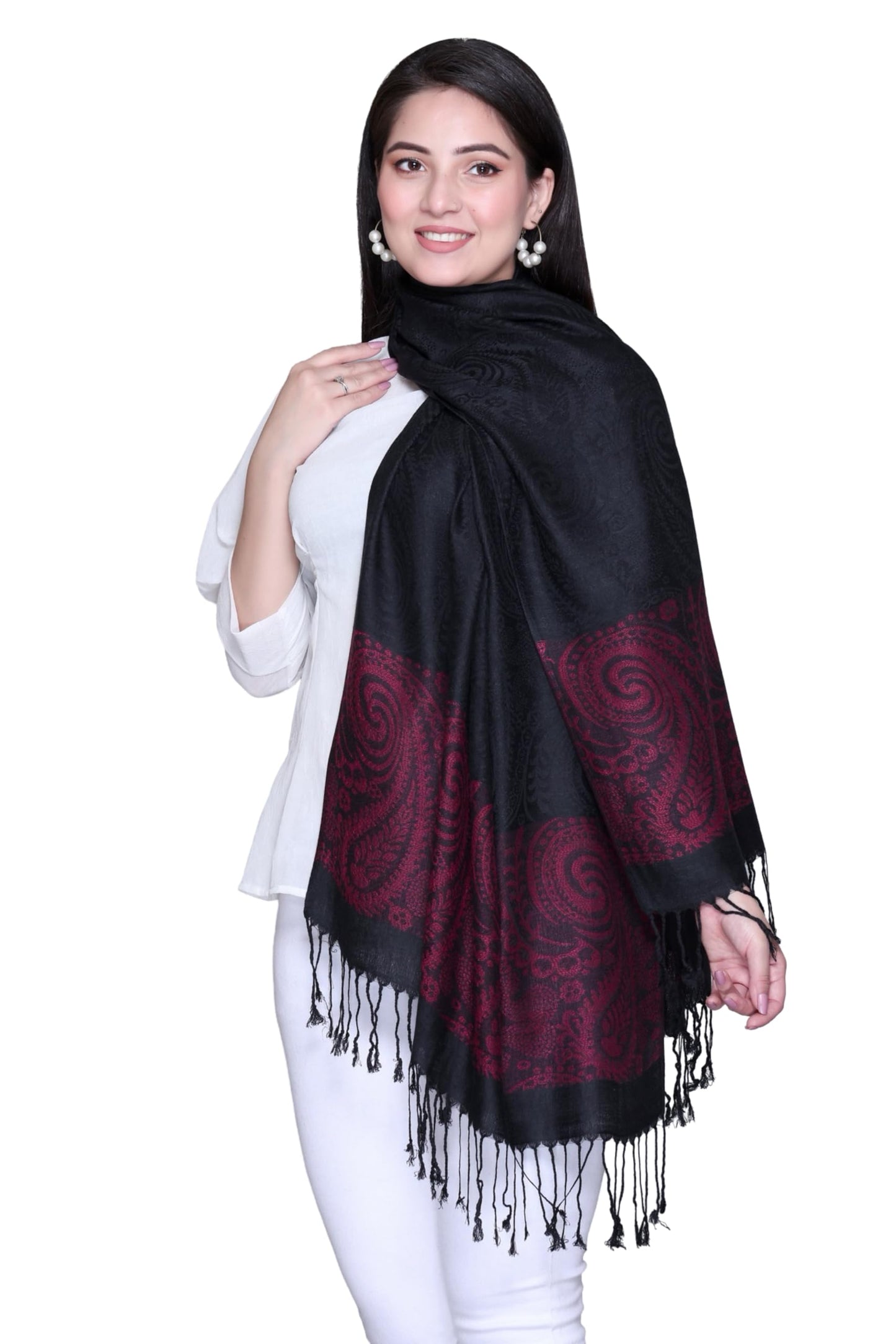 Stylish Paisley Patterned Silk Feel Scarf Shawl, 180 Cm x 70 Cm