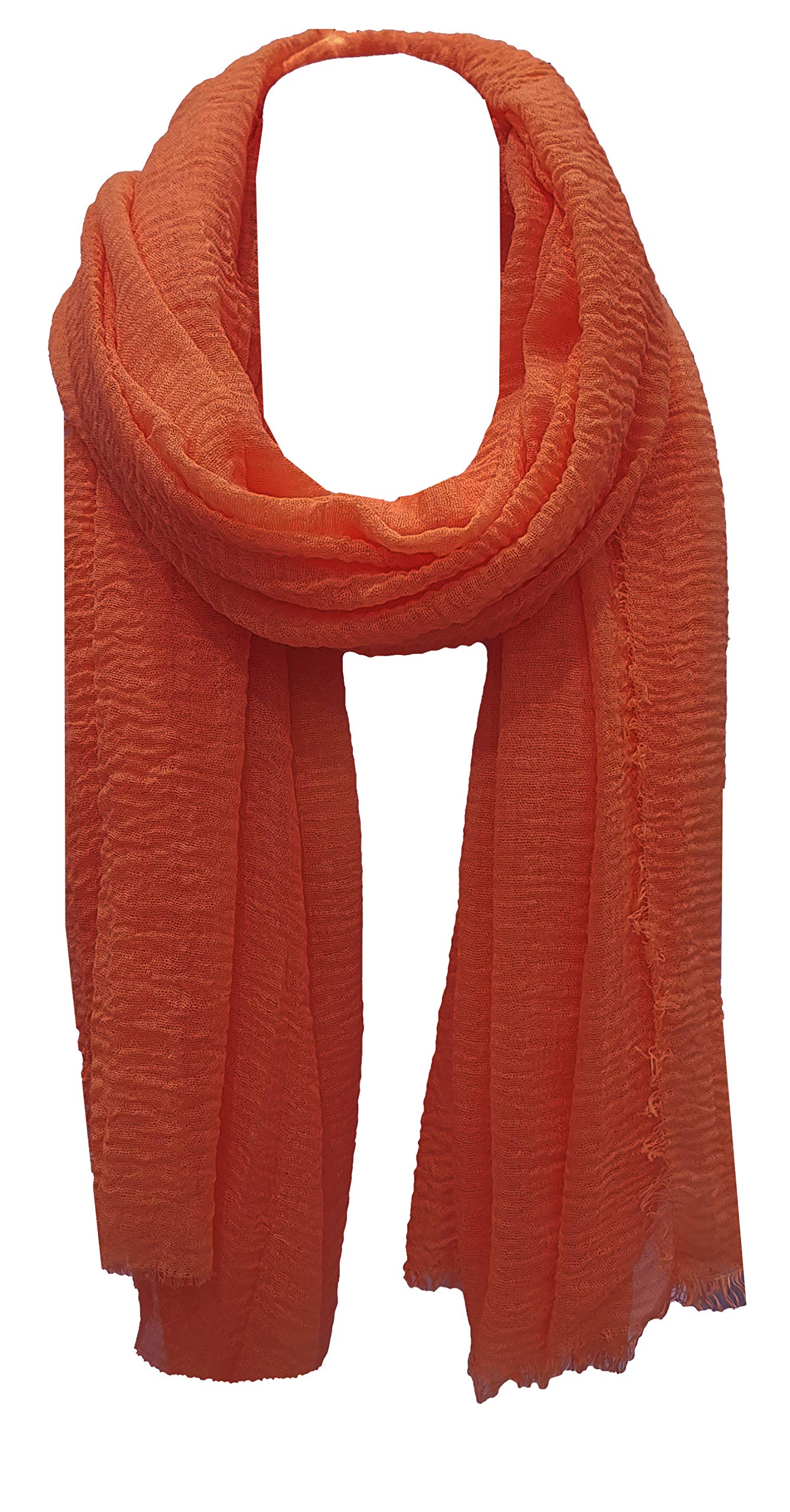 World of Shawls Chic Ladies Cotton Blend Crinkle Distressed Effect Scarf with Fringed Edges