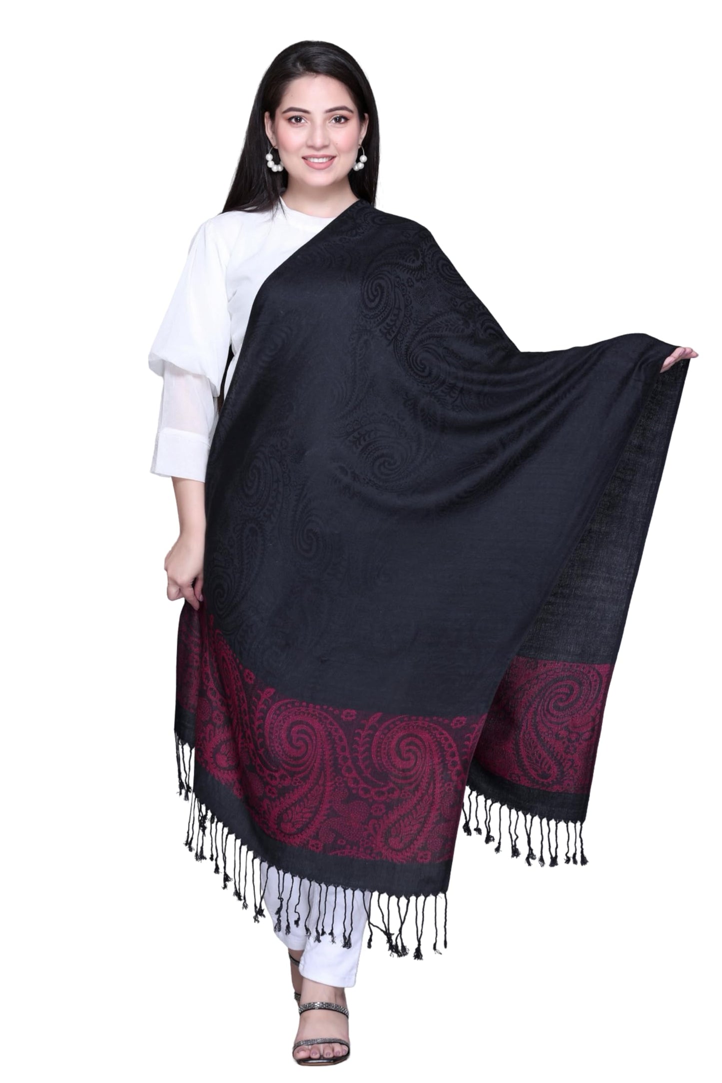 Stylish Paisley Patterned Silk Feel Scarf Shawl, 180 Cm x 70 Cm