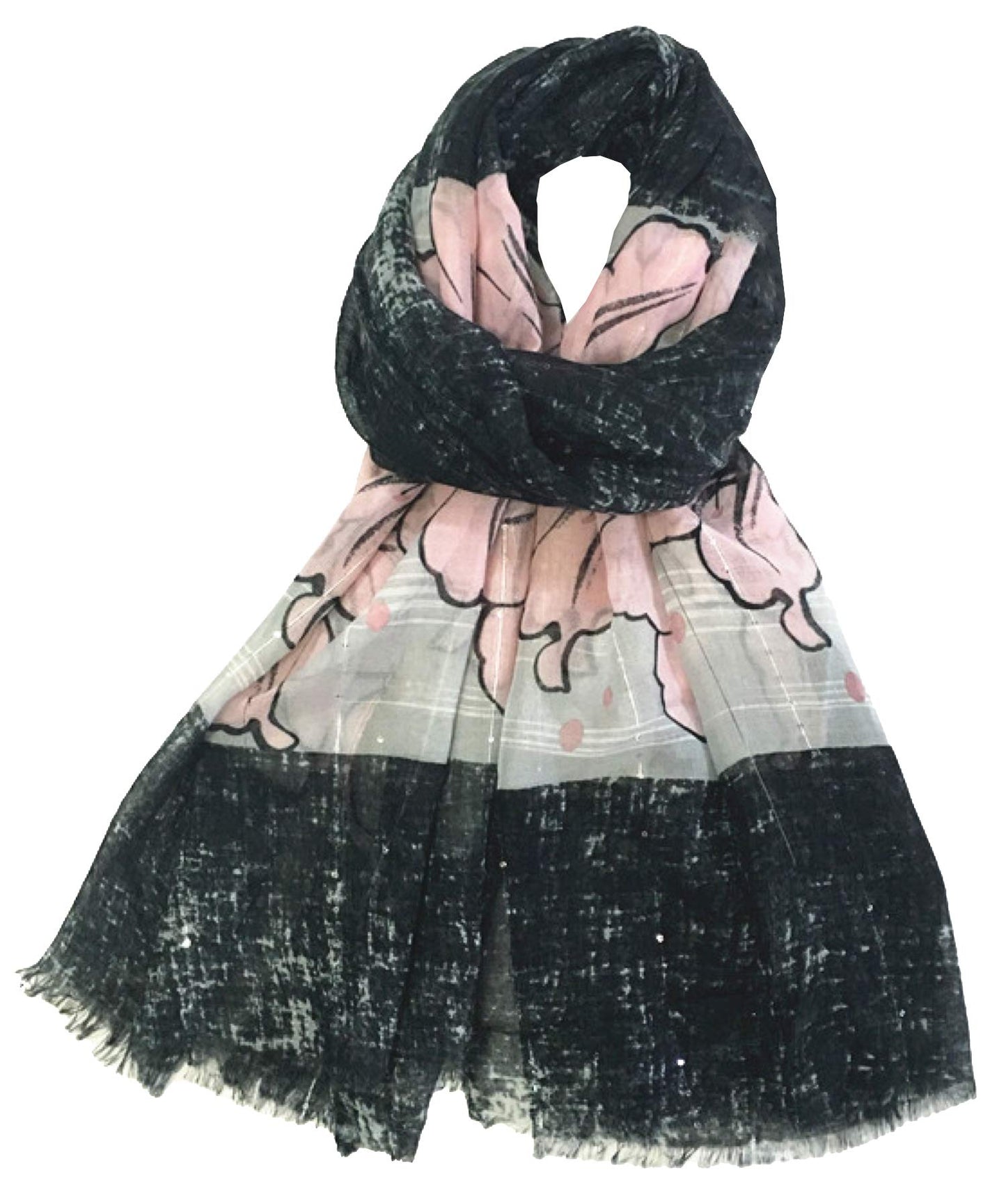 World of Shawls Eye-Catching Floral Border Scarf for Women Ladies with Delicate Sequin Insets
