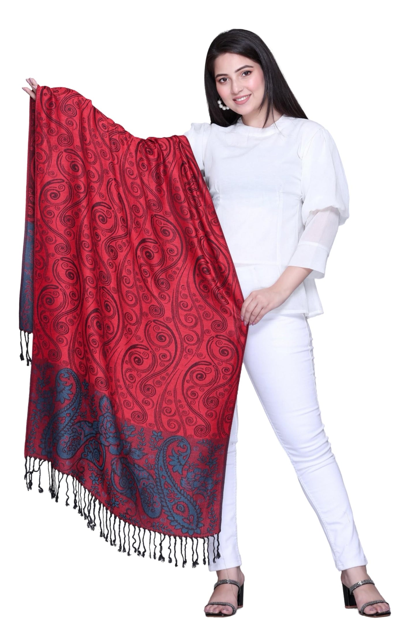 Stylish Paisley Patterned Silk Feel Scarf Shawl, 180 Cm x 70 Cm