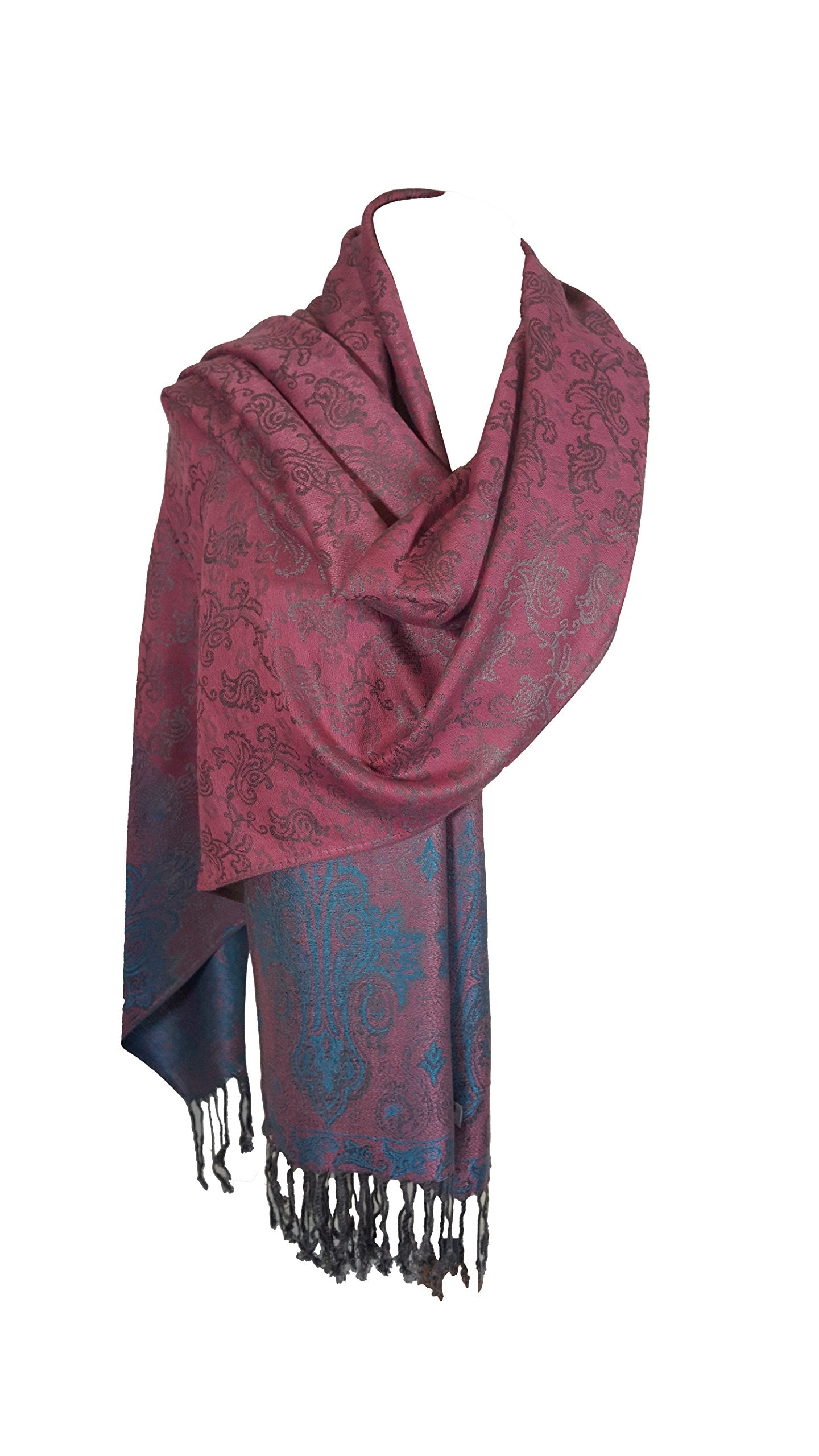 World of Shawls Ladies Floral Paisley Bordered Pashmina Feel Shawl Scarf Wrap Stole Luxuriously Warm Soft and Silky Touch