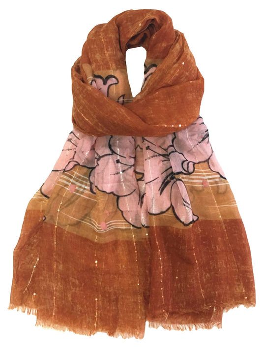 World of Shawls Eye-Catching Floral Border Scarf for Women Ladies with Delicate Sequin Insets