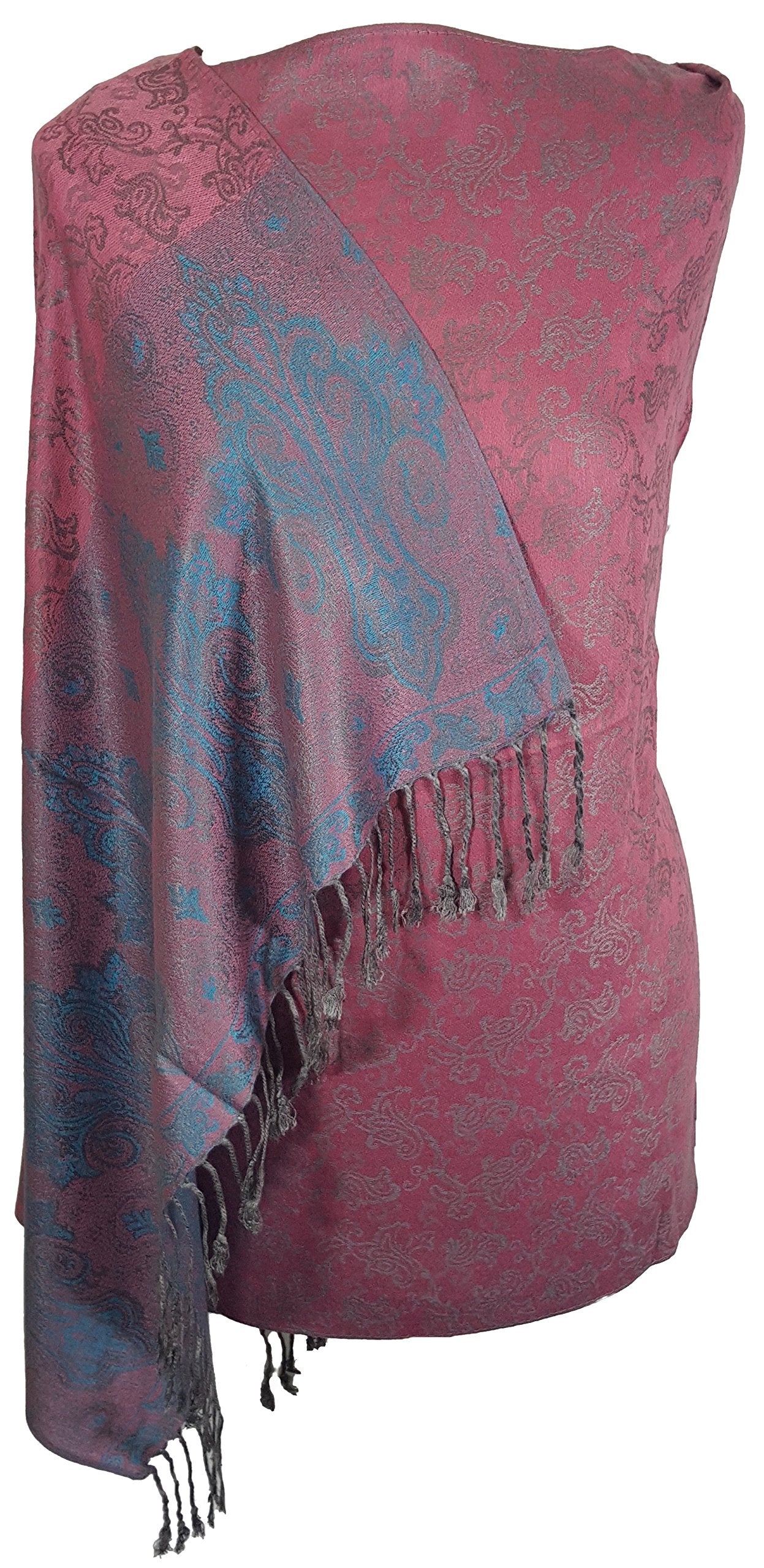 World of Shawls Ladies Floral Paisley Bordered Pashmina Feel Shawl Scarf Wrap Stole Luxuriously Warm Soft and Silky Touch