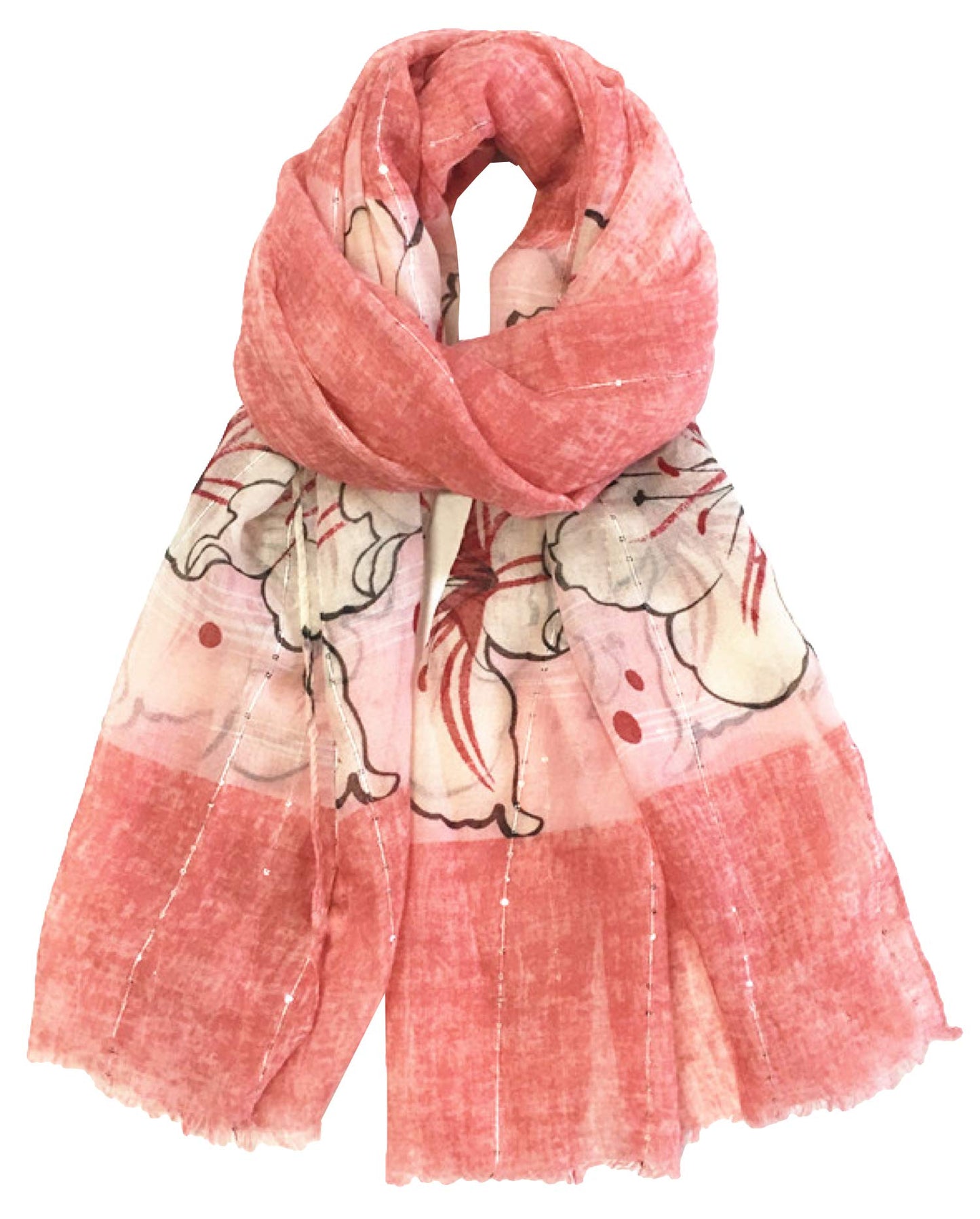 World of Shawls Eye-Catching Floral Border Scarf for Women Ladies with Delicate Sequin Insets