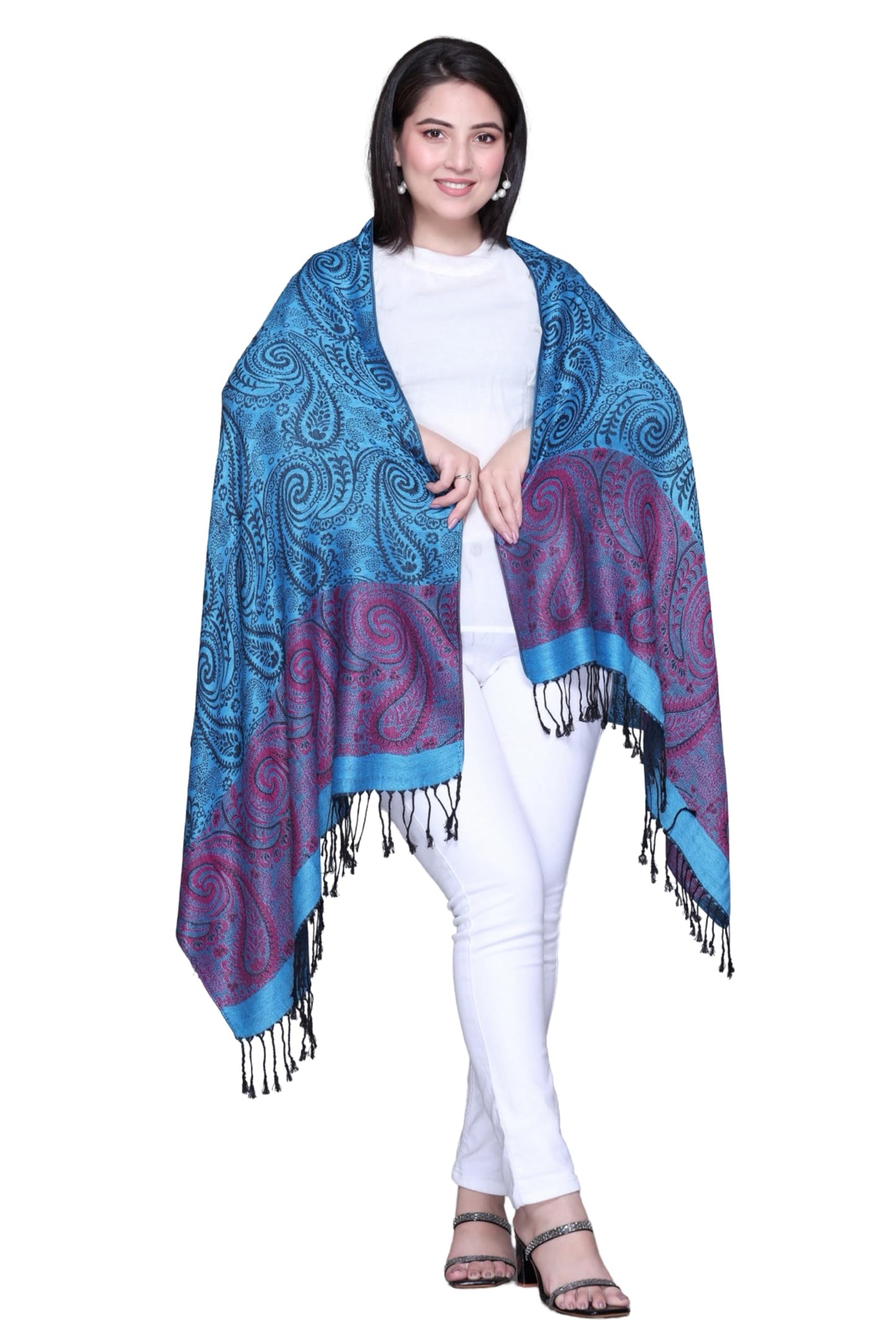 Stylish Paisley Patterned Silk Feel Scarf Shawl, 180 Cm x 70 Cm