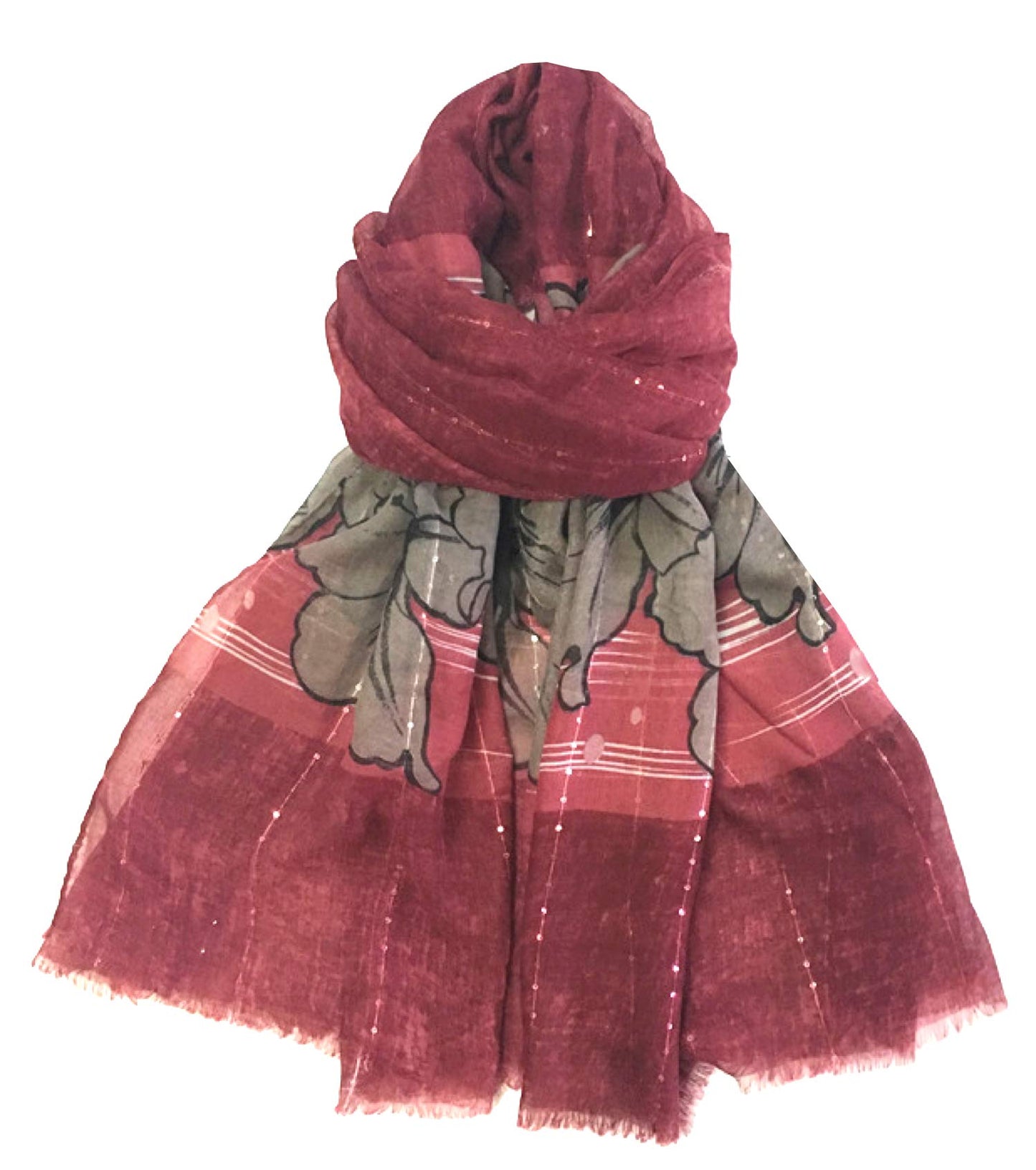 World of Shawls Eye-Catching Floral Border Scarf for Women Ladies with Delicate Sequin Insets