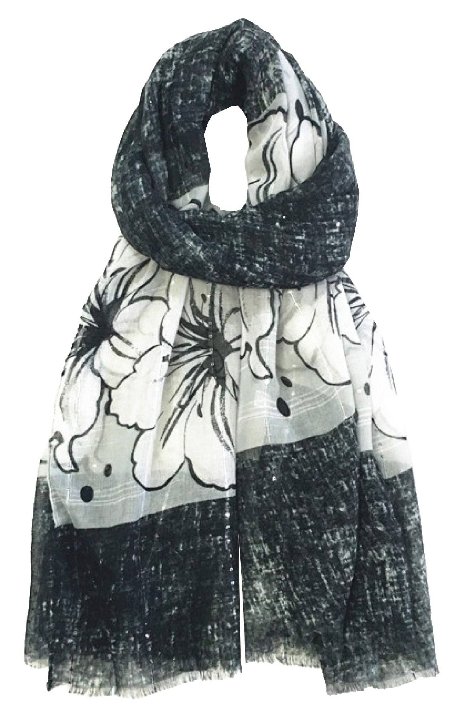 World of Shawls Eye-Catching Floral Border Scarf for Women Ladies with Delicate Sequin Insets
