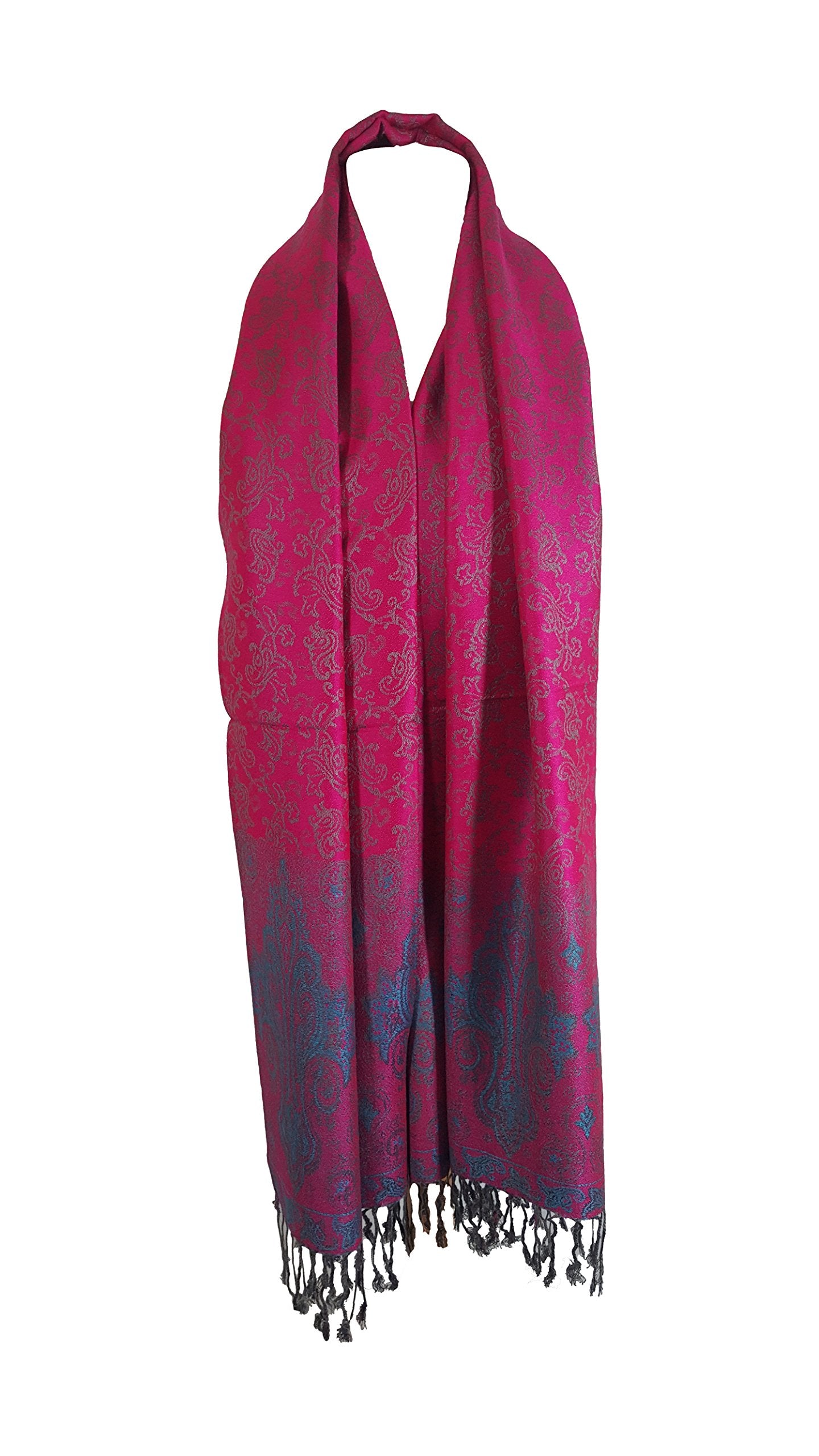 World of Shawls Ladies Floral Paisley Bordered Pashmina Feel Shawl Scarf Wrap Stole Luxuriously Warm Soft and Silky Touch