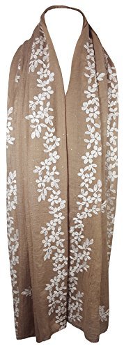 World of Shawls SEASONAL SPECIAL Glitter Sparkle Stardust and Floral Embroidered Scarf Scarves Maxi Wrap