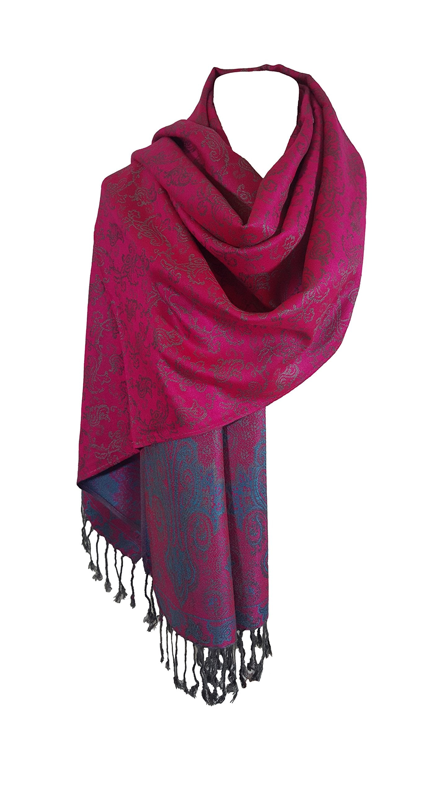 World of Shawls Ladies Floral Paisley Bordered Pashmina Feel Shawl Scarf Wrap Stole Luxuriously Warm Soft and Silky Touch
