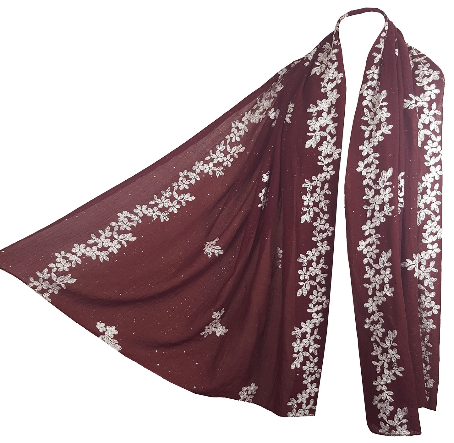 World of Shawls SEASONAL SPECIAL Glitter Sparkle Stardust and Floral Embroidered Scarf Scarves Maxi Wrap