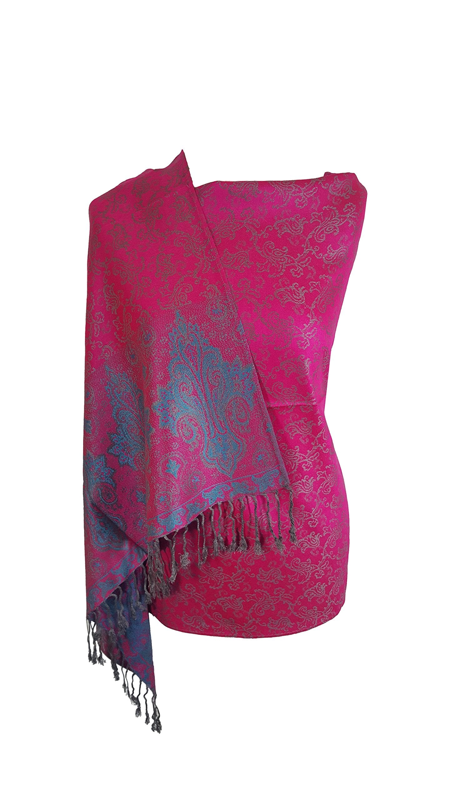 World of Shawls Ladies Floral Paisley Bordered Pashmina Feel Shawl Scarf Wrap Stole Luxuriously Warm Soft and Silky Touch