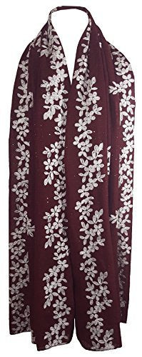 World of Shawls SEASONAL SPECIAL Glitter Sparkle Stardust and Floral Embroidered Scarf Scarves Maxi Wrap