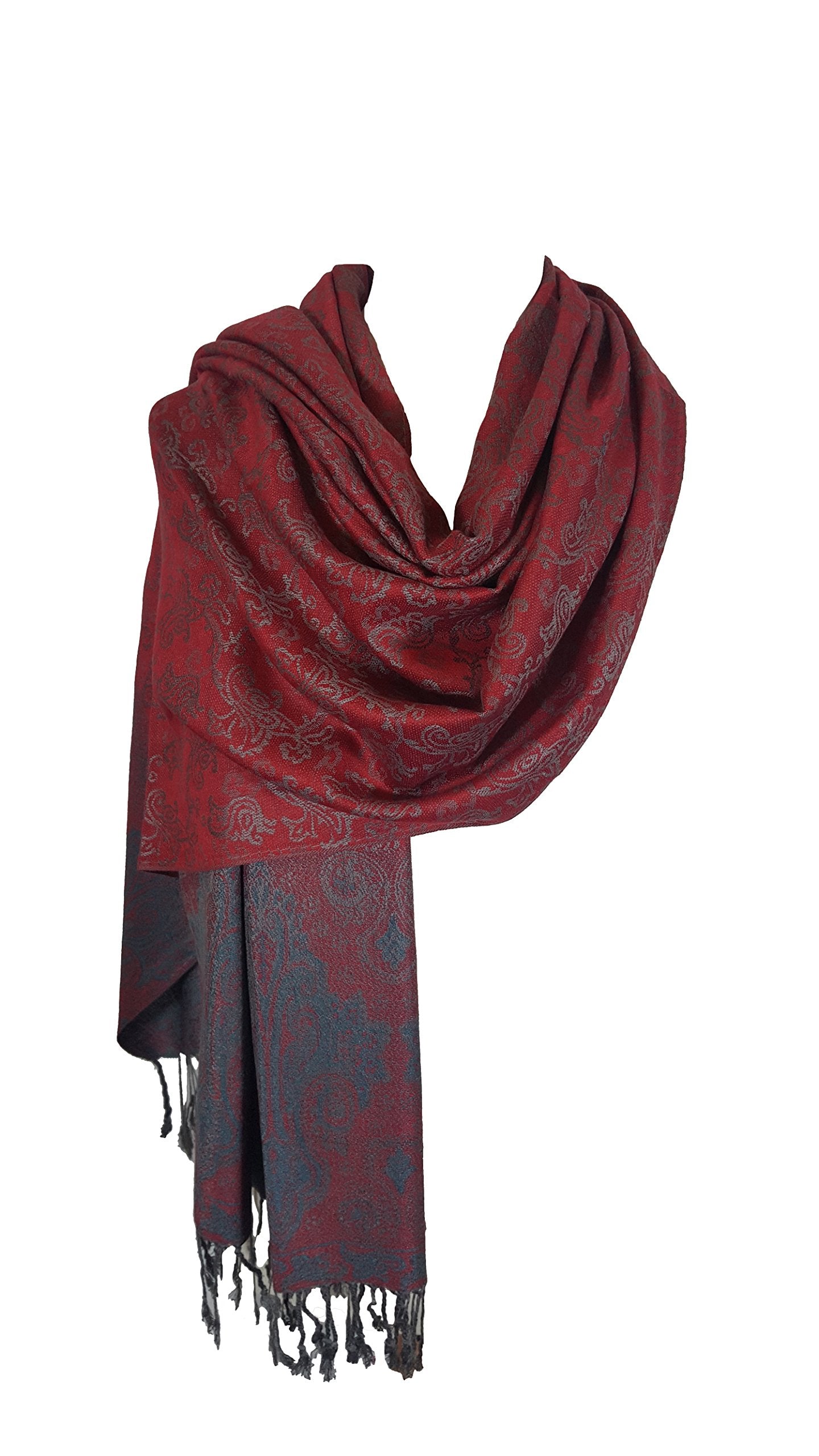 World of Shawls Ladies Floral Paisley Bordered Pashmina Feel Shawl Scarf Wrap Stole Luxuriously Warm Soft and Silky Touch
