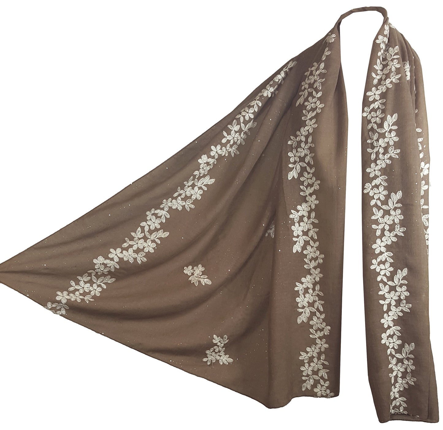 World of Shawls SEASONAL SPECIAL Glitter Sparkle Stardust and Floral Embroidered Scarf Scarves Maxi Wrap