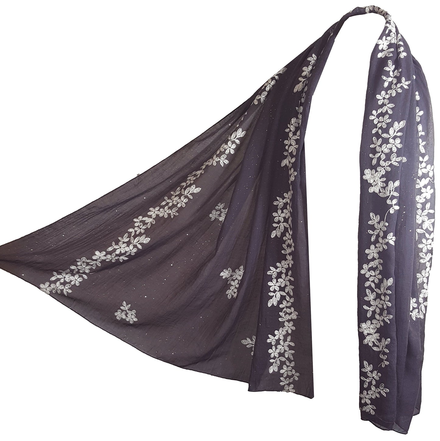 World of Shawls SEASONAL SPECIAL Glitter Sparkle Stardust and Floral Embroidered Scarf Scarves Maxi Wrap