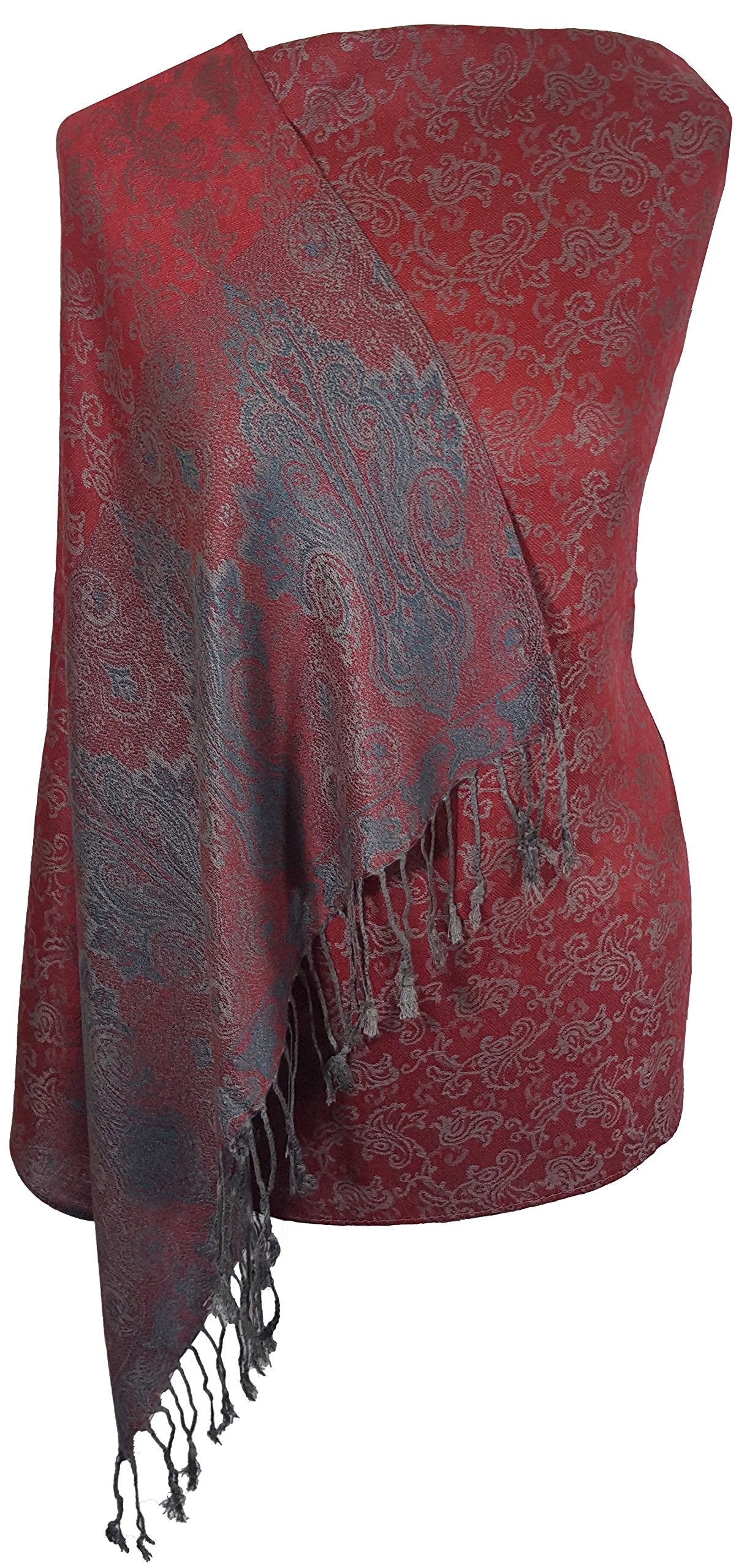 World of Shawls Ladies Floral Paisley Bordered Pashmina Feel Shawl Scarf Wrap Stole Luxuriously Warm Soft and Silky Touch