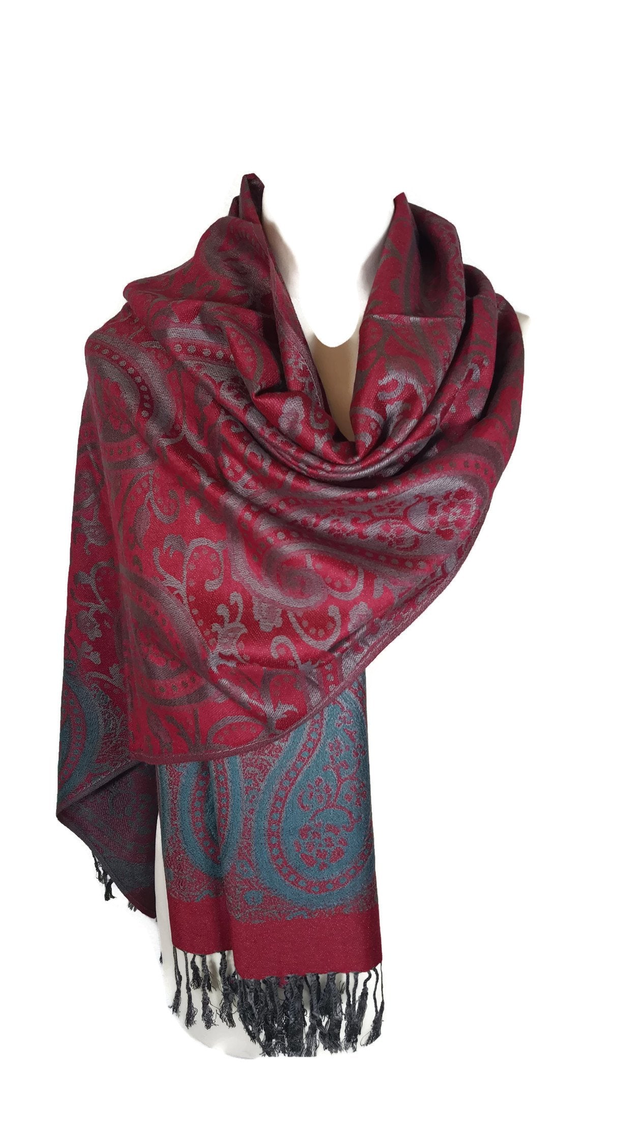 World of Shawls Ladies Floral Paisley Bordered Pashmina Feel Shawl Scarf Wrap Stole Luxuriously Warm Soft and Silky Touch