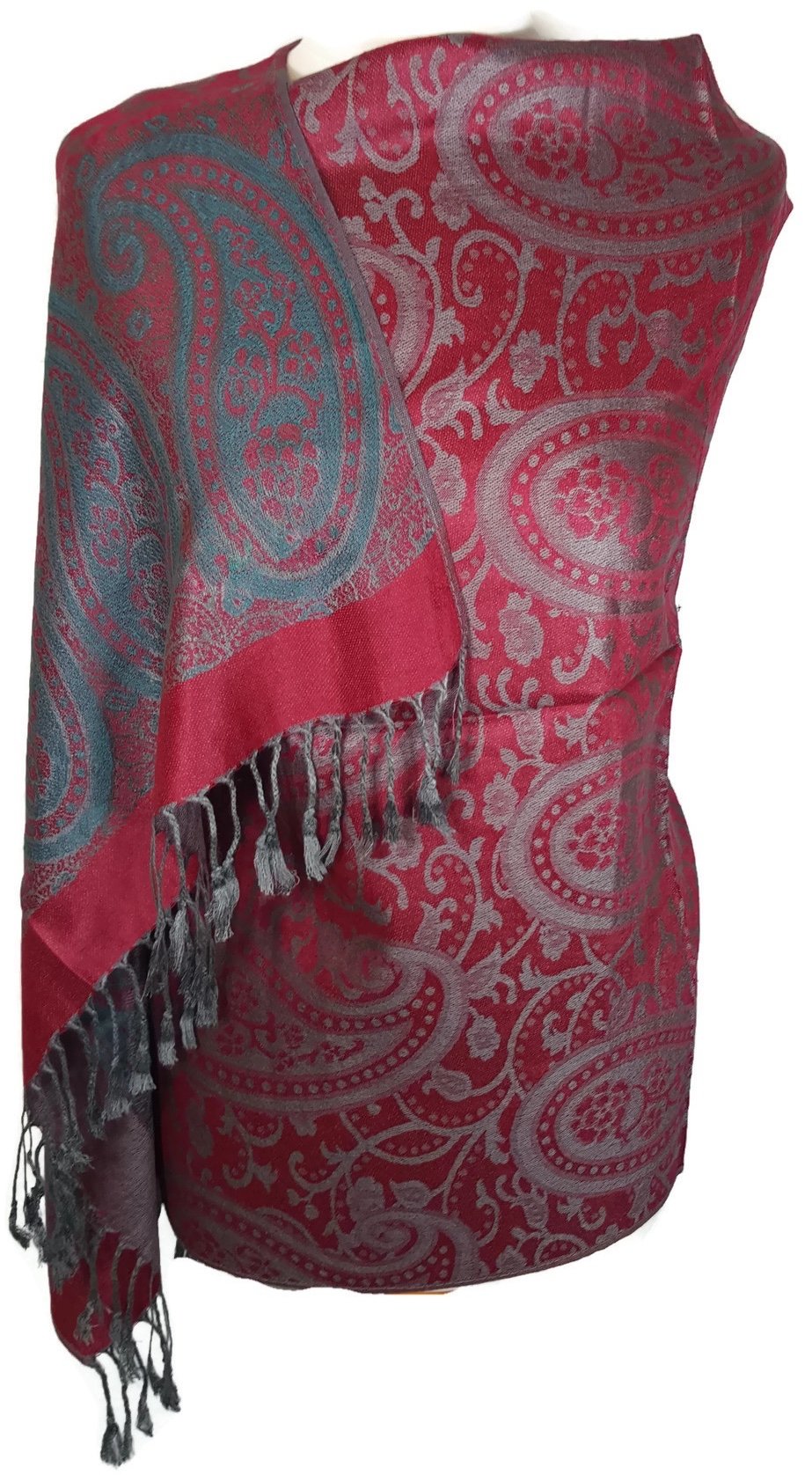 World of Shawls Ladies Floral Paisley Bordered Pashmina Feel Shawl Scarf Wrap Stole Luxuriously Warm Soft and Silky Touch