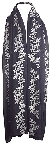 World of Shawls SEASONAL SPECIAL Glitter Sparkle Stardust and Floral Embroidered Scarf Scarves Maxi Wrap