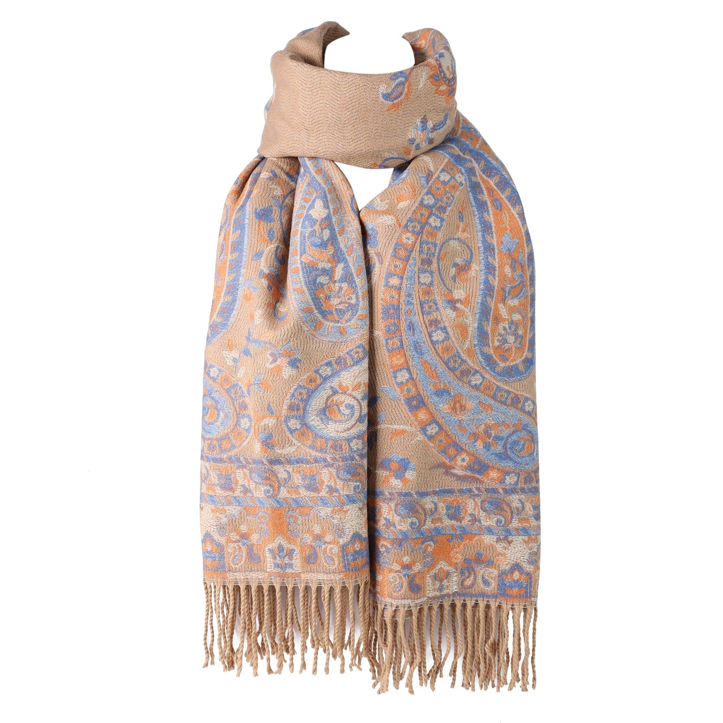 World of Shawls Ladies Floral Paisley Bordered Pashmina Feel Shawl Scarf Wrap Stole Luxuriously Warm Soft and Silky Touch