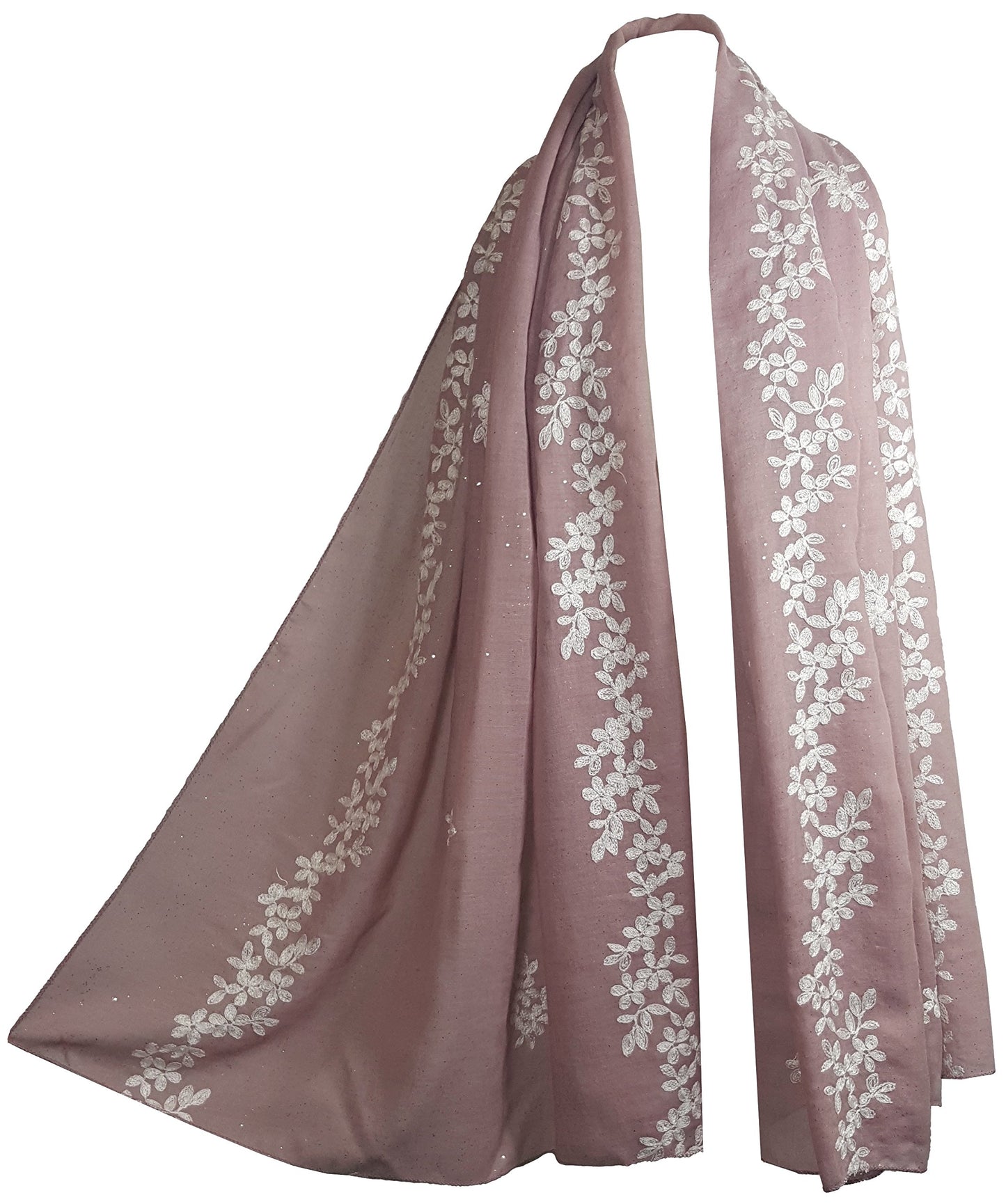 World of Shawls SEASONAL SPECIAL Glitter Sparkle Stardust and Floral Embroidered Scarf Scarves Maxi Wrap