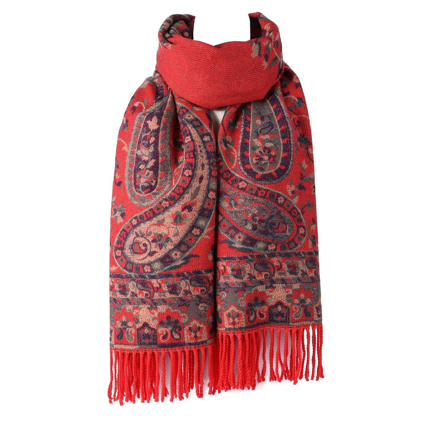 World of Shawls Ladies Floral Paisley Bordered Pashmina Feel Shawl Scarf Wrap Stole Luxuriously Warm Soft and Silky Touch