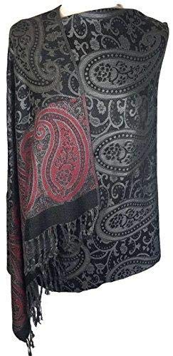 World of Shawls Ladies Floral Paisley Bordered Pashmina Feel Shawl Scarf Wrap Stole Luxuriously Warm Soft and Silky Touch