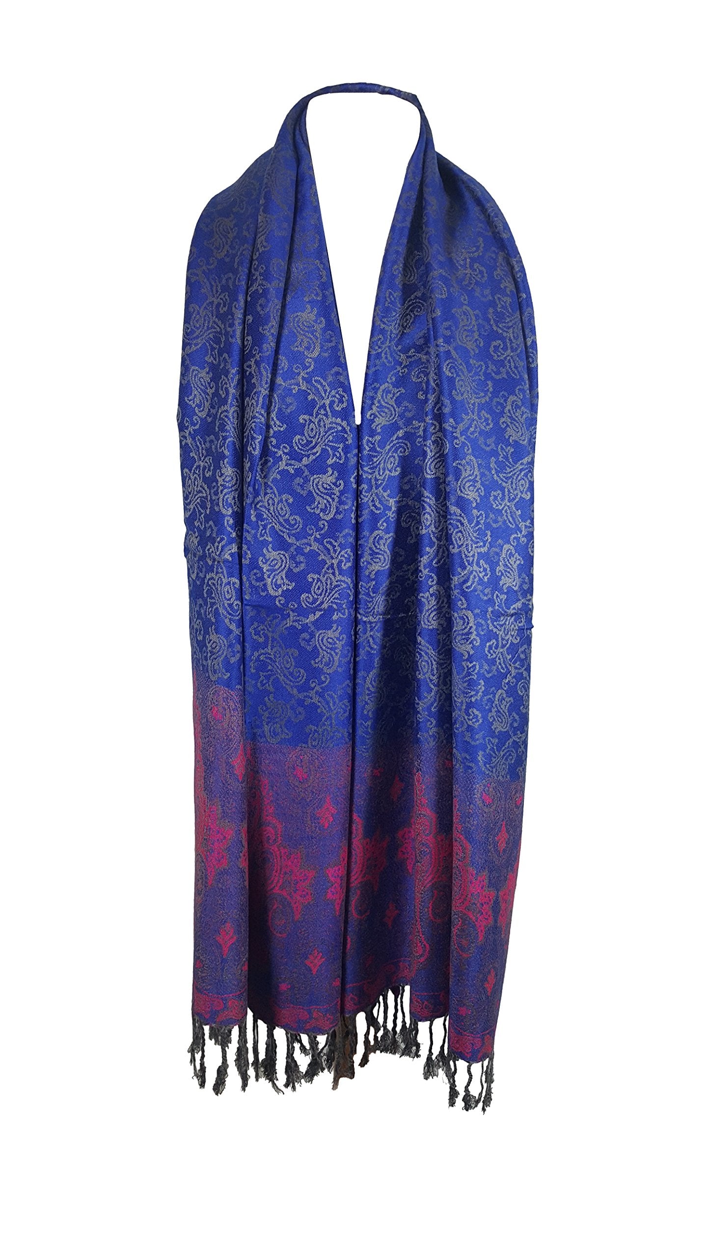 World of Shawls Ladies Floral Paisley Bordered Pashmina Feel Shawl Scarf Wrap Stole Luxuriously Warm Soft and Silky Touch