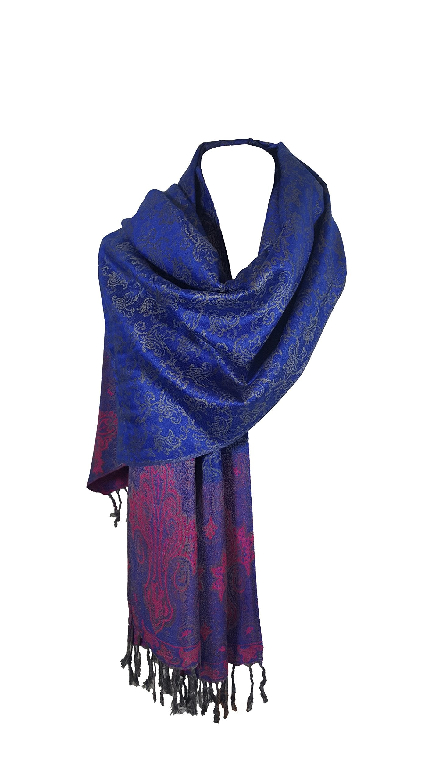 World of Shawls Ladies Floral Paisley Bordered Pashmina Feel Shawl Scarf Wrap Stole Luxuriously Warm Soft and Silky Touch