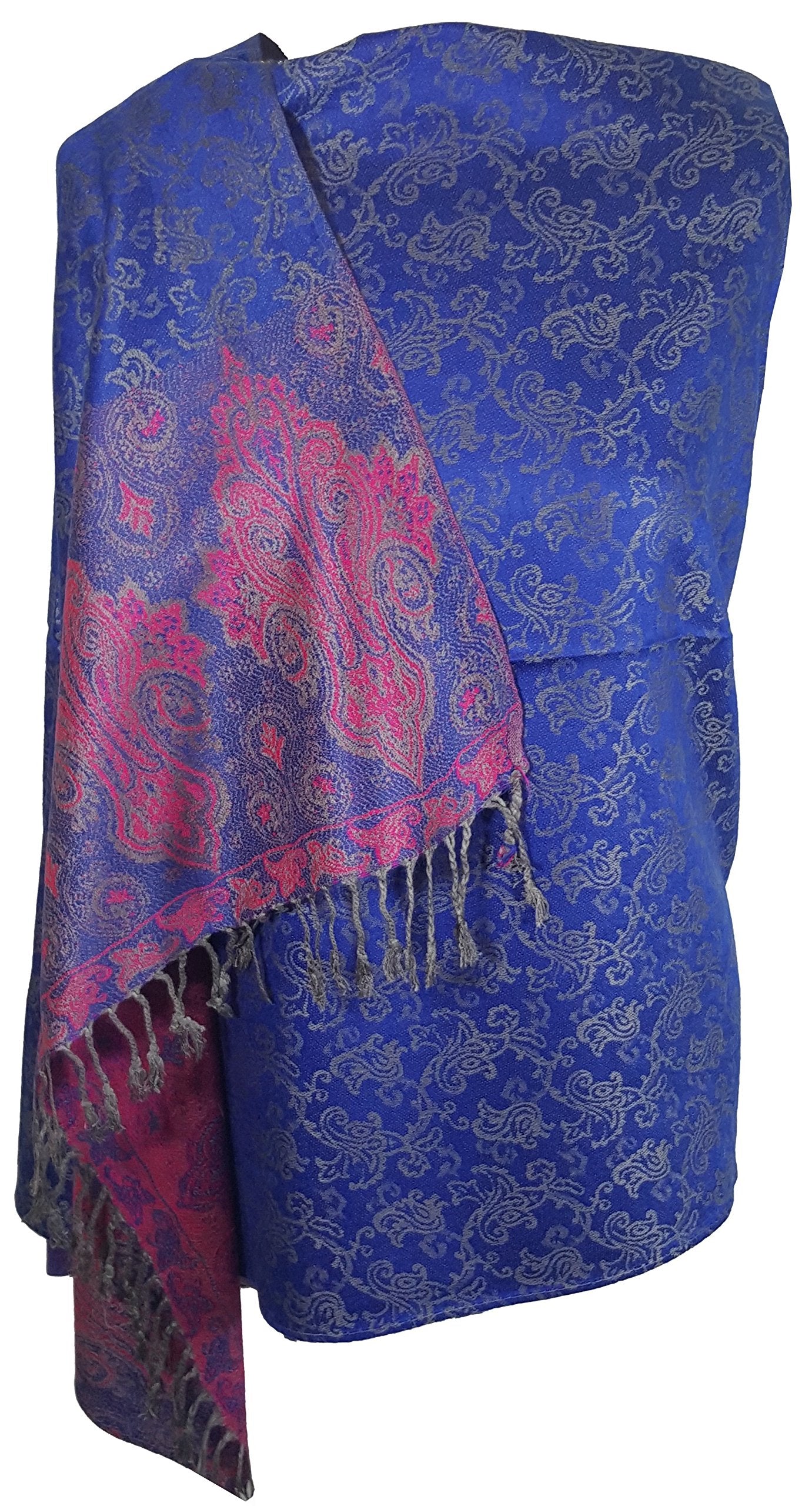 World of Shawls Ladies Floral Paisley Bordered Pashmina Feel Shawl Scarf Wrap Stole Luxuriously Warm Soft and Silky Touch