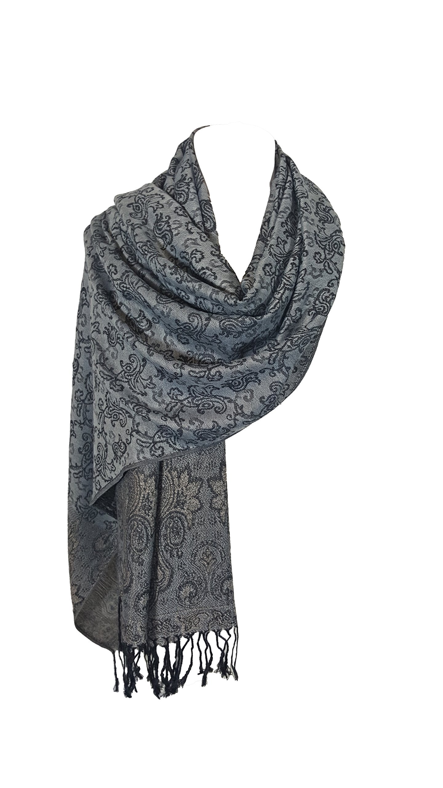 World of Shawls Ladies Floral Paisley Bordered Pashmina Feel Shawl Scarf Wrap Stole Luxuriously Warm Soft and Silky Touch
