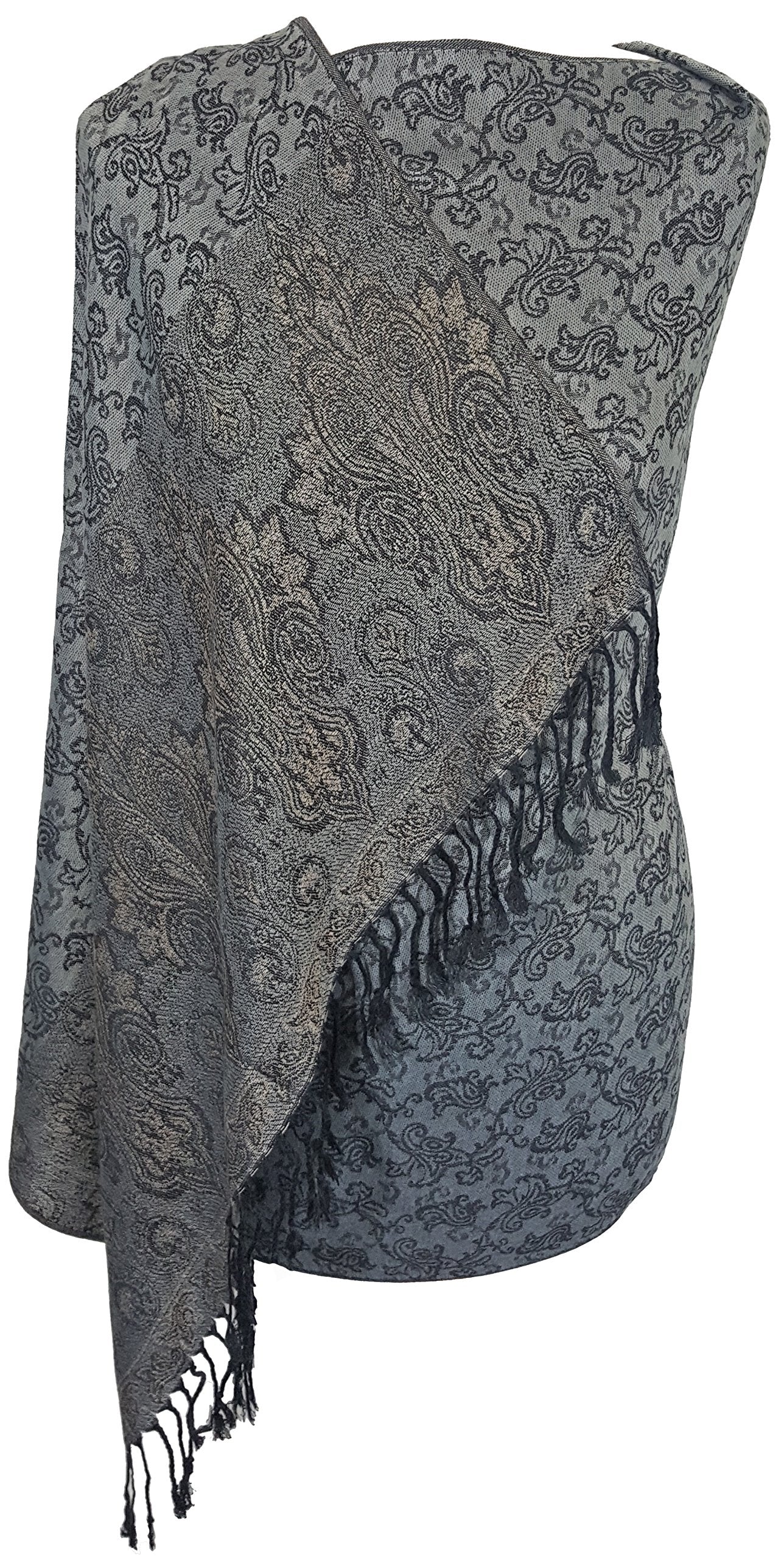 World of Shawls Ladies Floral Paisley Bordered Pashmina Feel Shawl Scarf Wrap Stole Luxuriously Warm Soft and Silky Touch