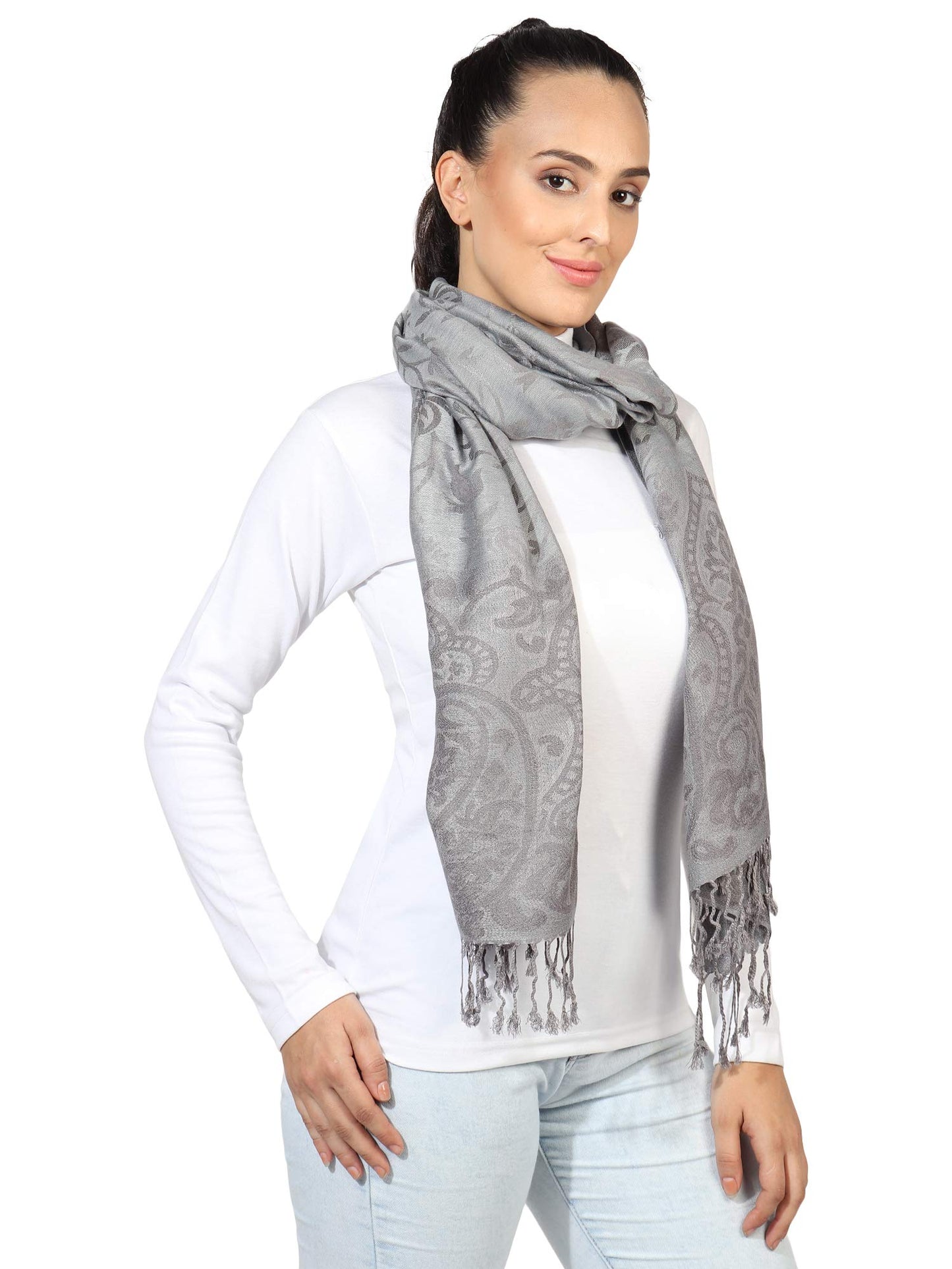 World of Shawls Ladies Floral Paisley Bordered Pashmina Feel Shawl Scarf Wrap Stole Luxuriously Warm Soft and Silky Touch