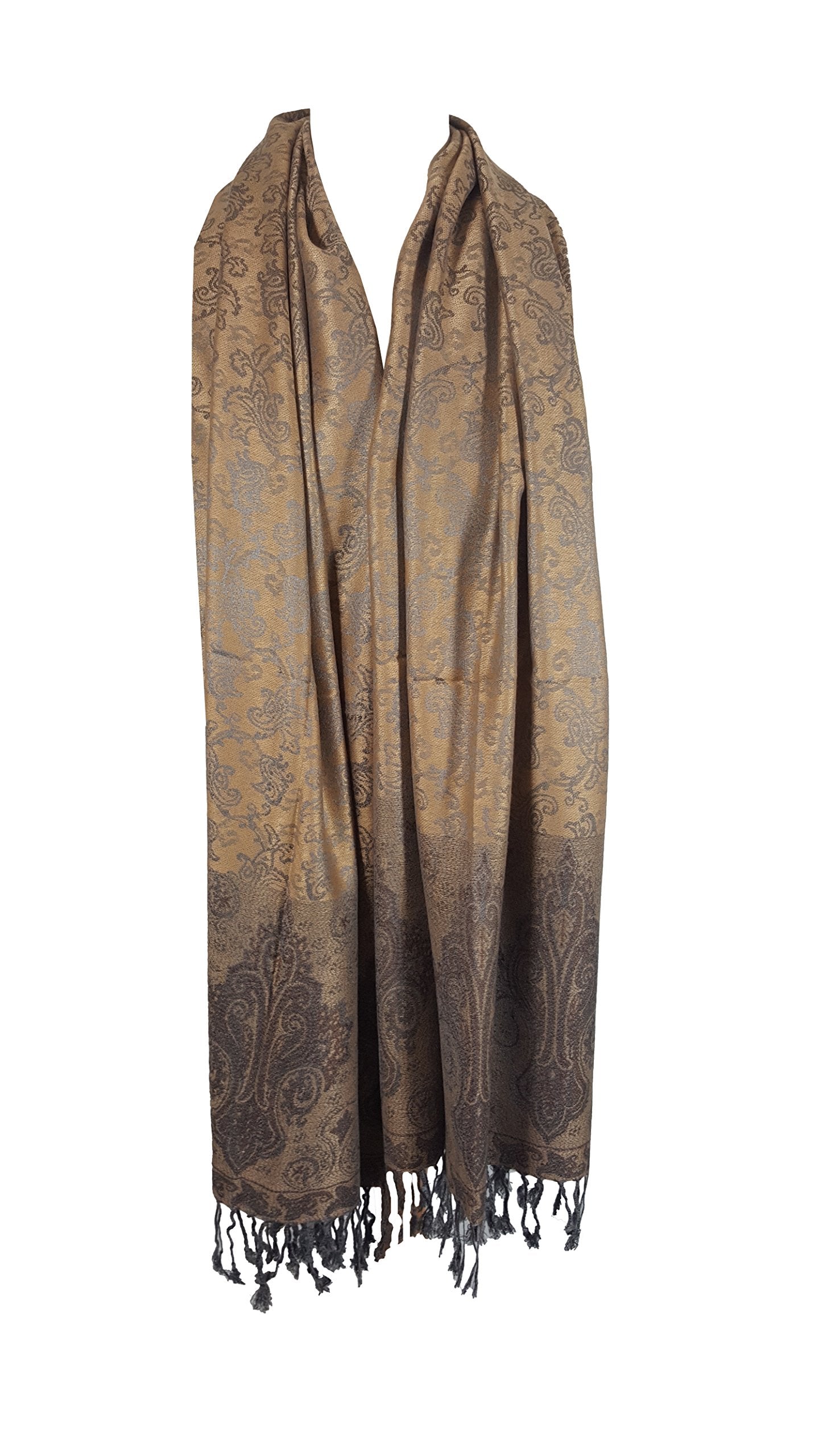 World of Shawls Ladies Floral Paisley Bordered Pashmina Feel Shawl Scarf Wrap Stole Luxuriously Warm Soft and Silky Touch