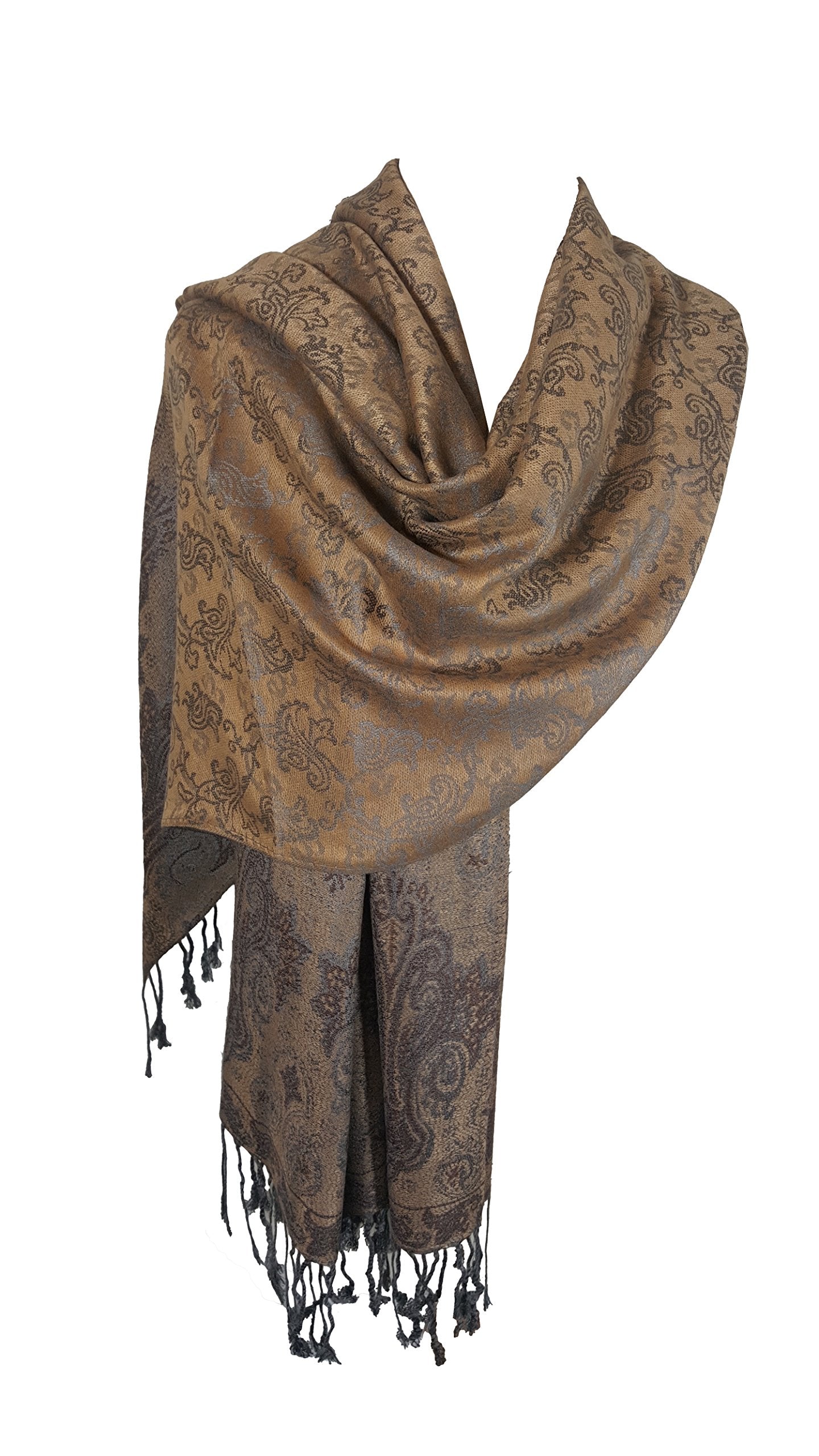 World of Shawls Ladies Floral Paisley Bordered Pashmina Feel Shawl Scarf Wrap Stole Luxuriously Warm Soft and Silky Touch