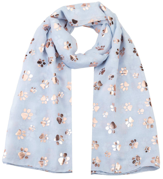 World of Shawls Rose Gold Foiled Animal Dogs Paw Print Scarf Wraps Shawl Scarves