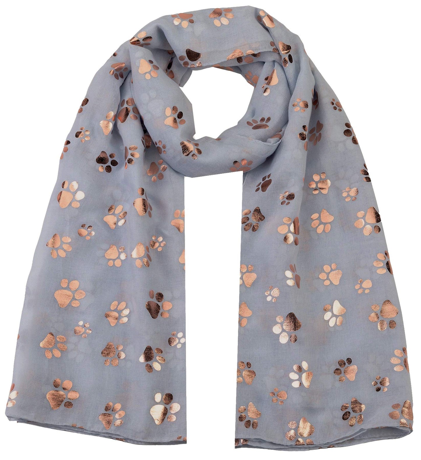 World of Shawls Rose Gold Foiled Animal Dogs Paw Print Scarf Wraps Shawl Scarves