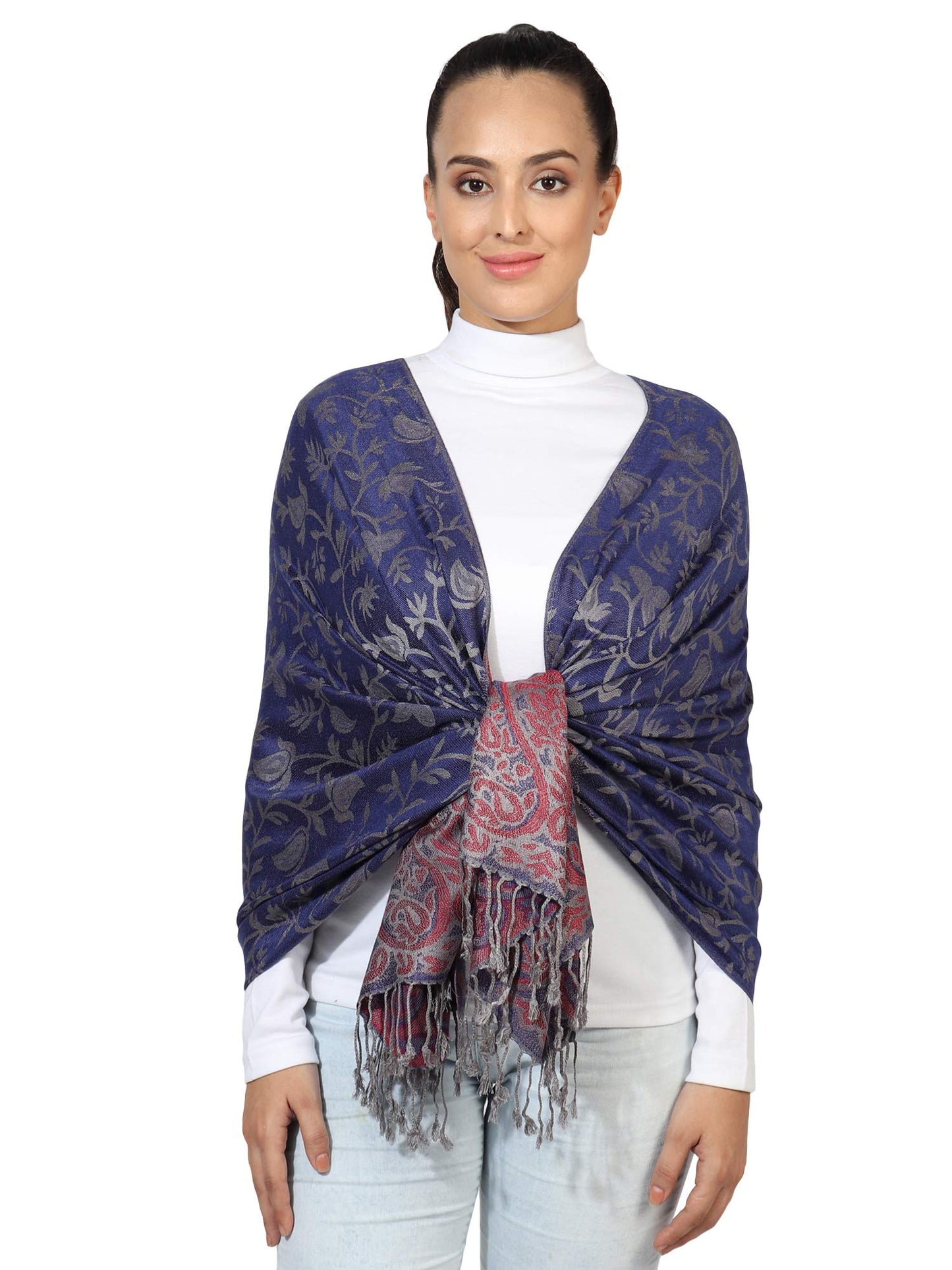 World of Shawls Ladies Floral Paisley Bordered Pashmina Feel Shawl Scarf Wrap Stole Luxuriously Warm Soft and Silky Touch