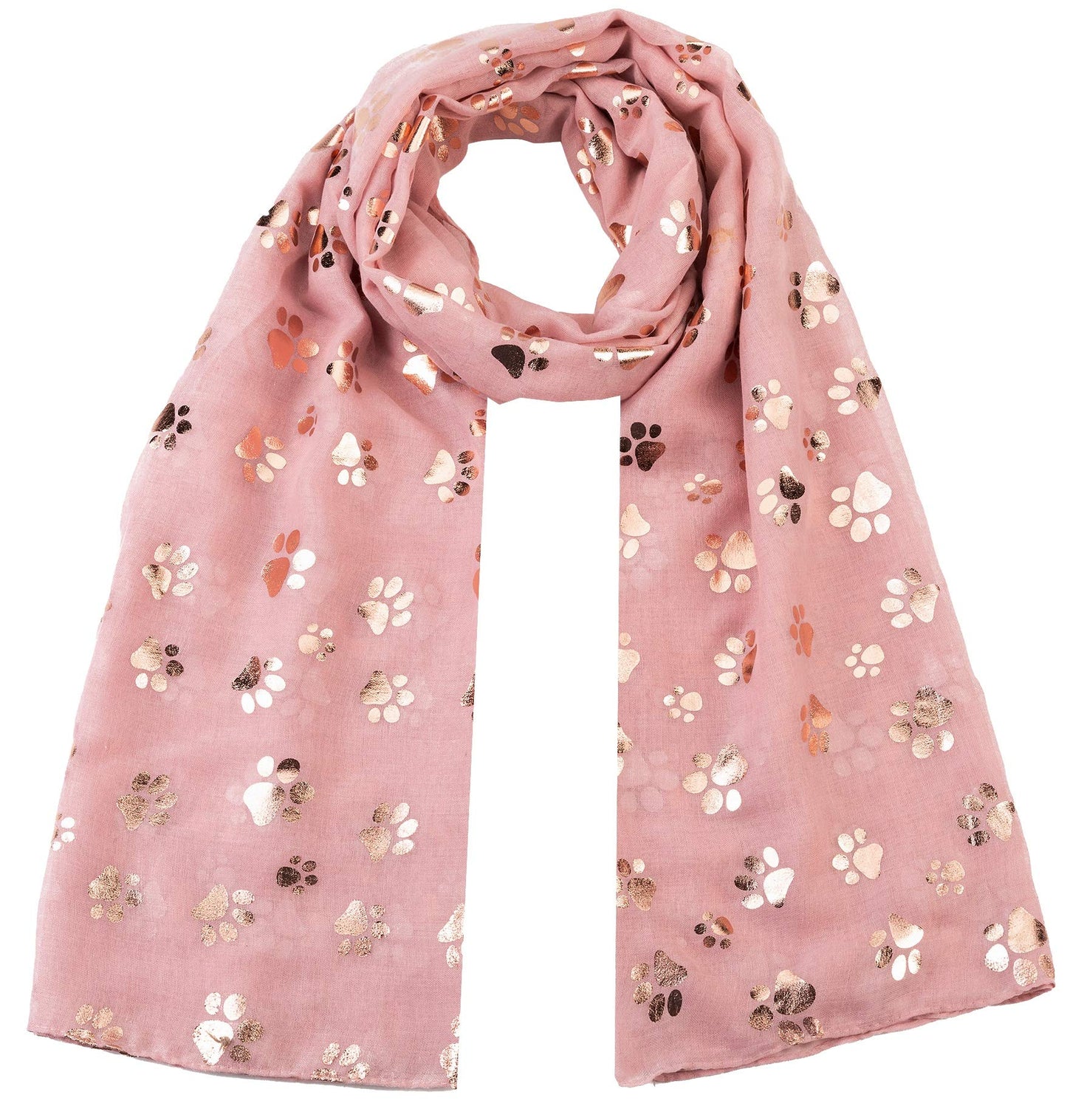World of Shawls Rose Gold Foiled Animal Dogs Paw Print Scarf Wraps Shawl Scarves