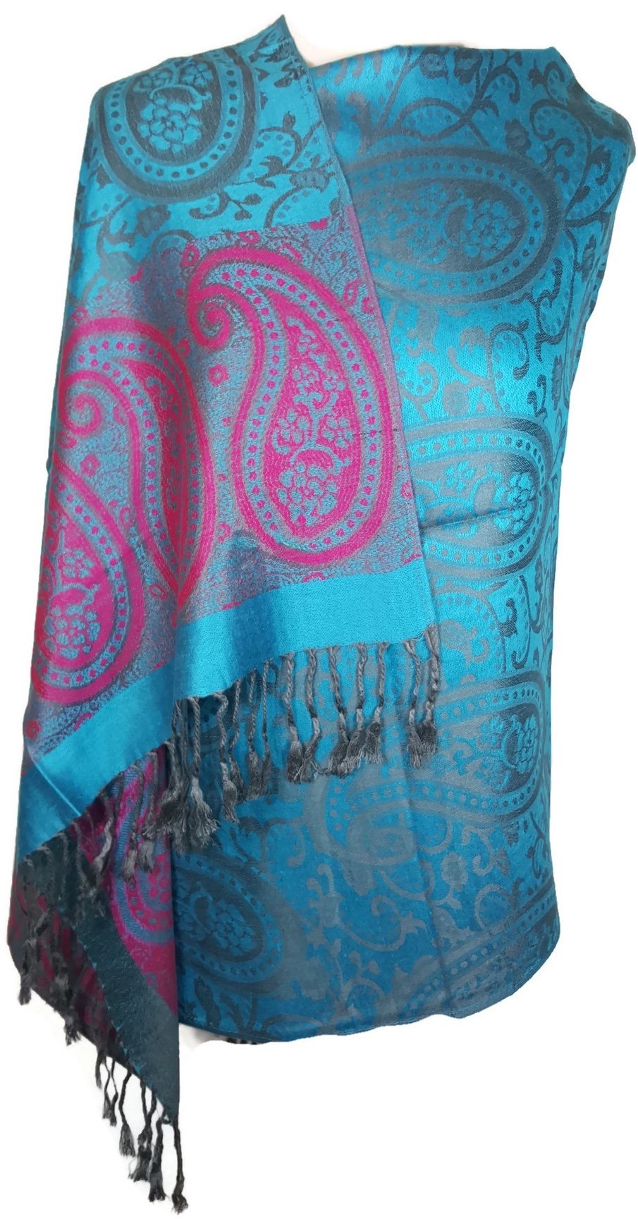 World of Shawls Ladies Floral Paisley Bordered Pashmina Feel Shawl Scarf Wrap Stole Luxuriously Warm Soft and Silky Touch