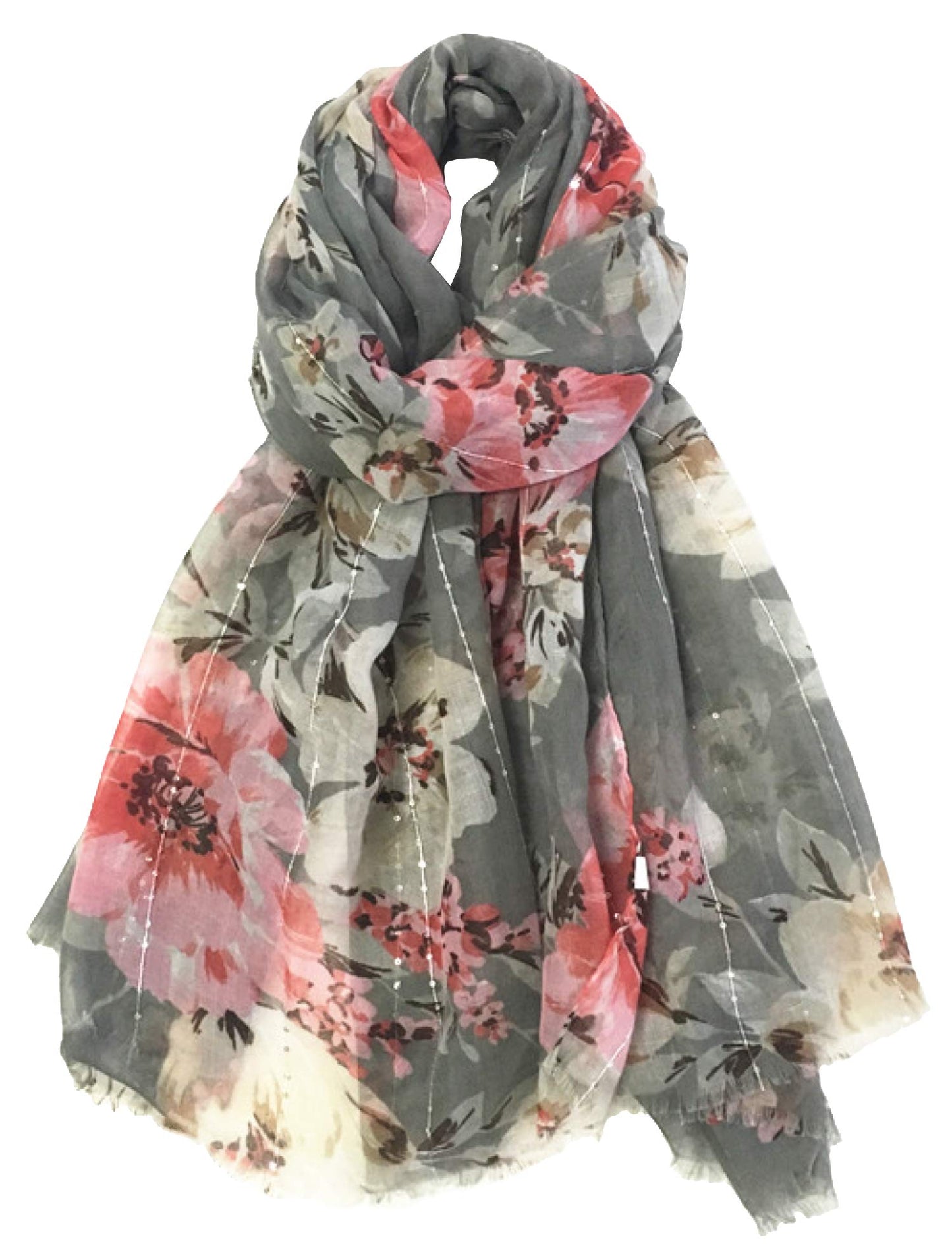 World of Shawls Eye-Catching Floral Scarf for Women Ladies with Delicate Sequin Insets