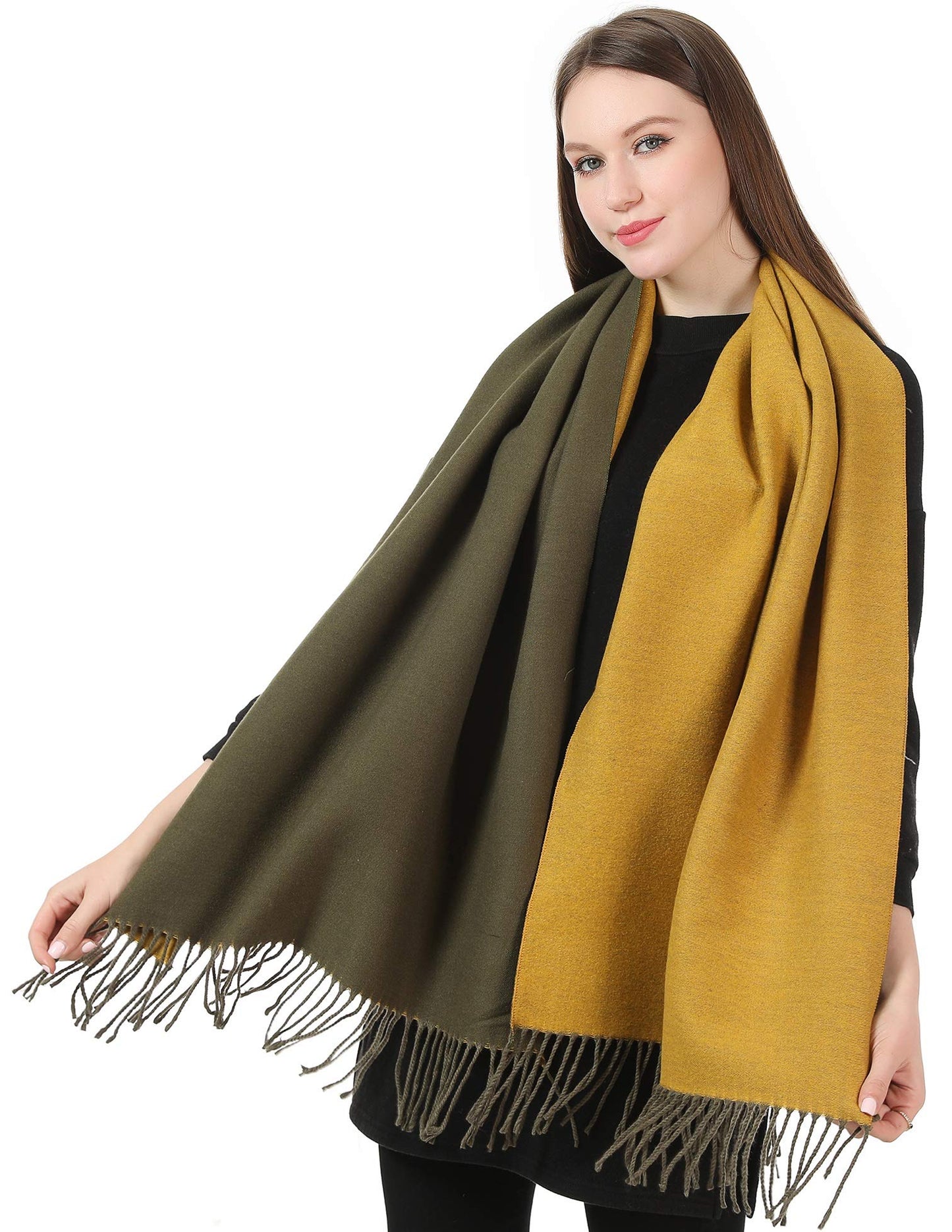 World of Shawls Cashmere-Feel Reversible Winter Scarf – Soft Pashmina Style Shawl Wrap for Women, Long Large Warm Thick Ladies Blanket Scarf