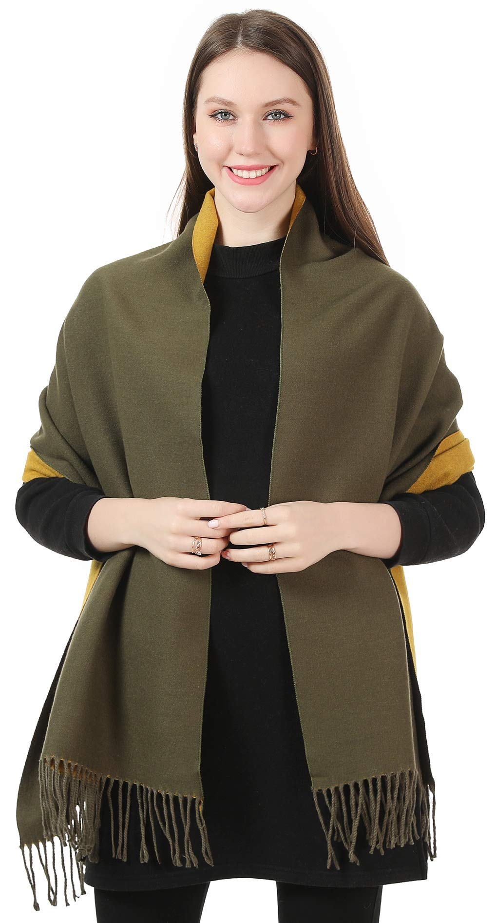 World of Shawls Cashmere-Feel Reversible Winter Scarf – Soft Pashmina Style Shawl Wrap for Women, Long Large Warm Thick Ladies Blanket Scarf
