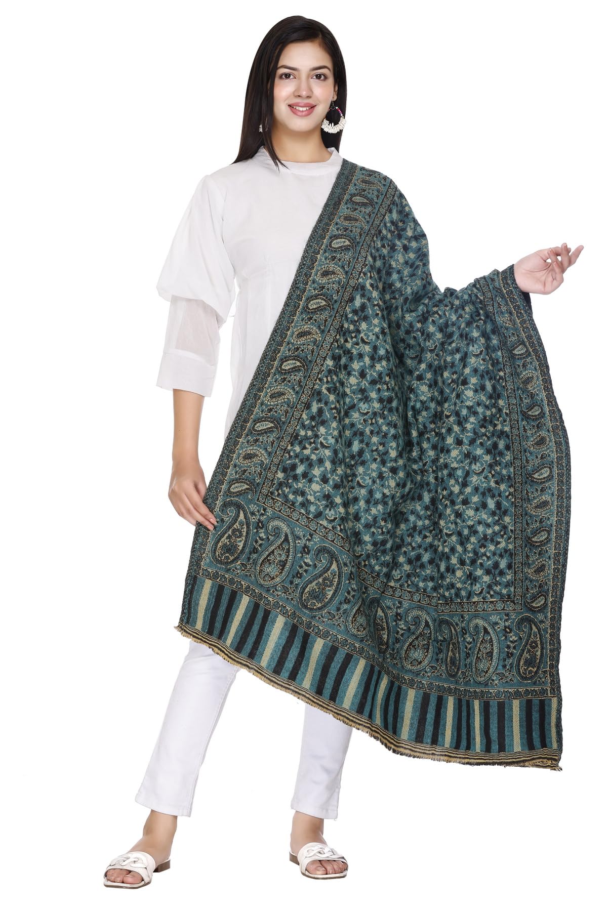 Reversible Paisley Design Shawl Big Size Yak Wool Blend Scarf, Wrap, and Blanket