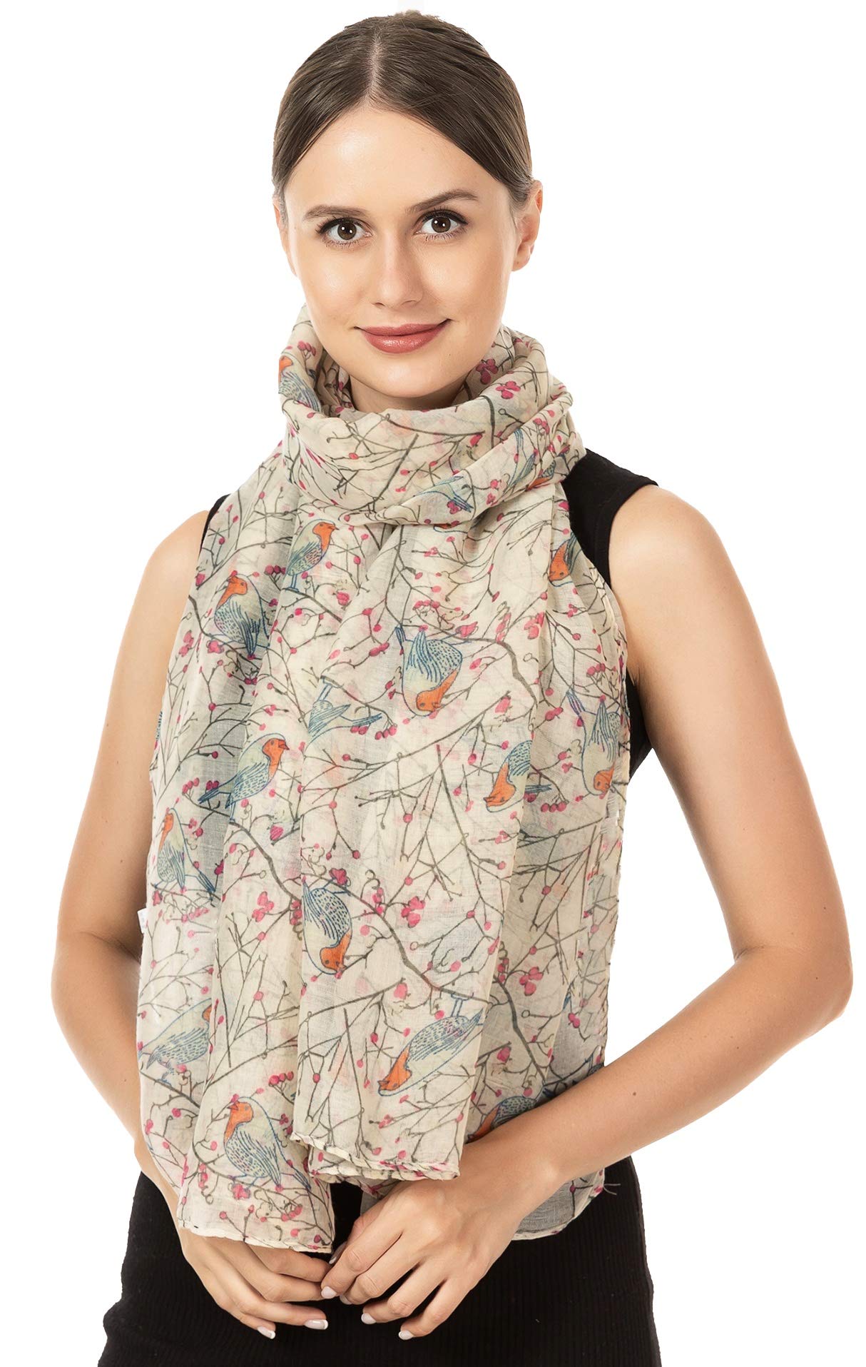 World of Shawls Women’s Lightweight Fashion Scarf – Soft Winter Wrap for Ladies, Long Shawl Scarf for Gifting, Bird & Floral Print Designs