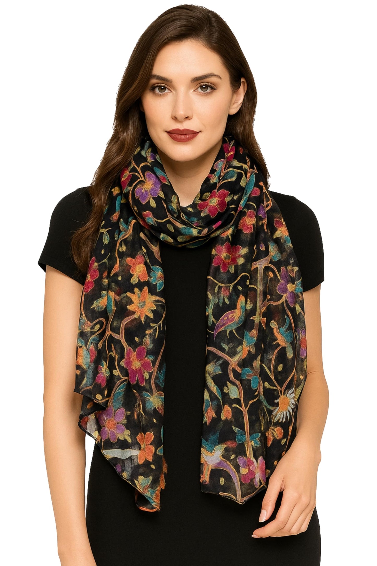 World of Shawls Women’s Lightweight Fashion Scarf – Soft Winter Wrap for Ladies, Long Shawl Scarf for Gifting, Bird & Floral Print Designs