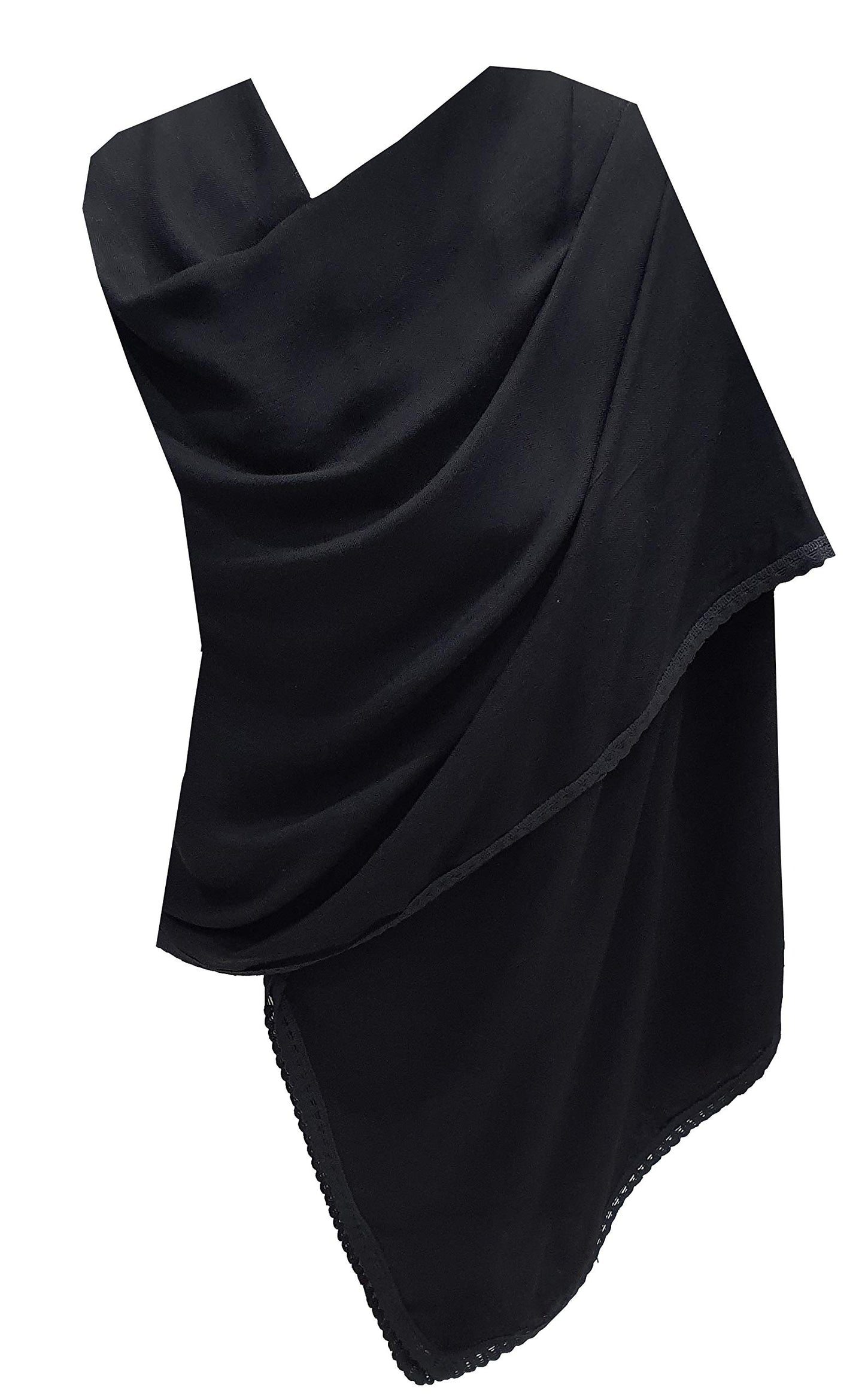 World of Shawls New Ladies Womens Plain with Delicate Lace Crochet Border Scarf Scarves Maxi Wrap